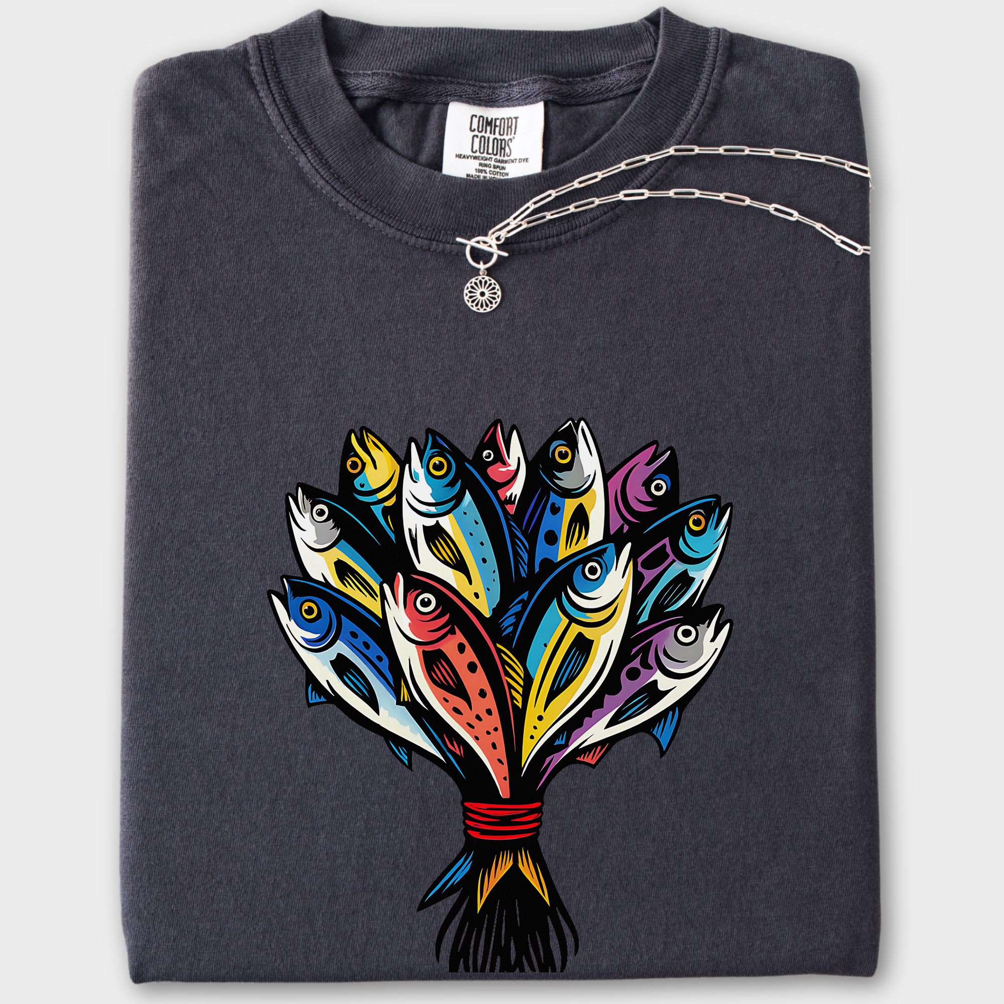 Artistic Fish Bouquet - A Cats Dream Cat Graphic Comfort Colors T-Shirt in Graphite-T-Shirt-Graphite-Fetch N Found