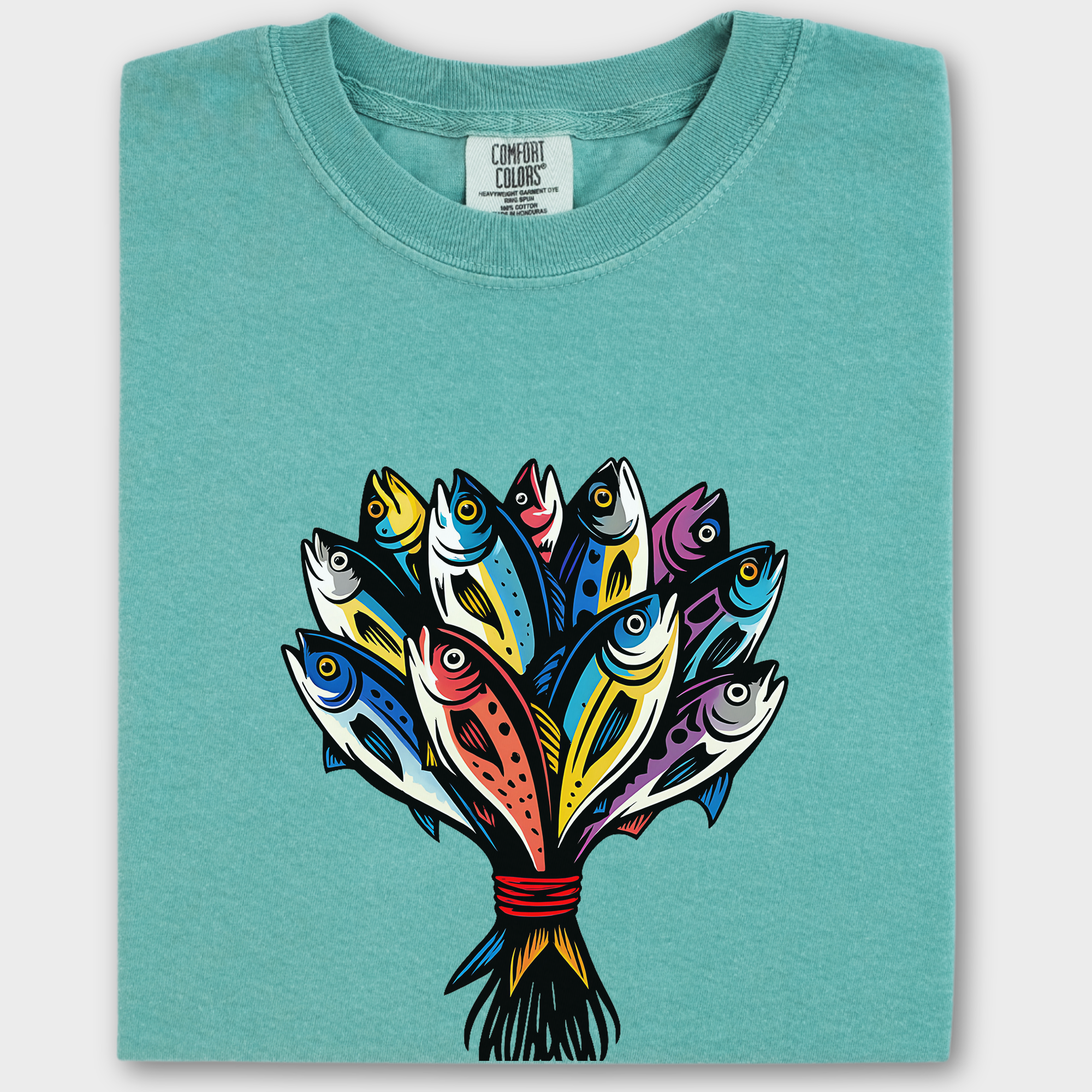 Artistic Fish Bouquet - A Cats Dream Cat Graphic Comfort Colors T-Shirt in Seafoam-T-Shirt-Seafoam-Fetch N Found