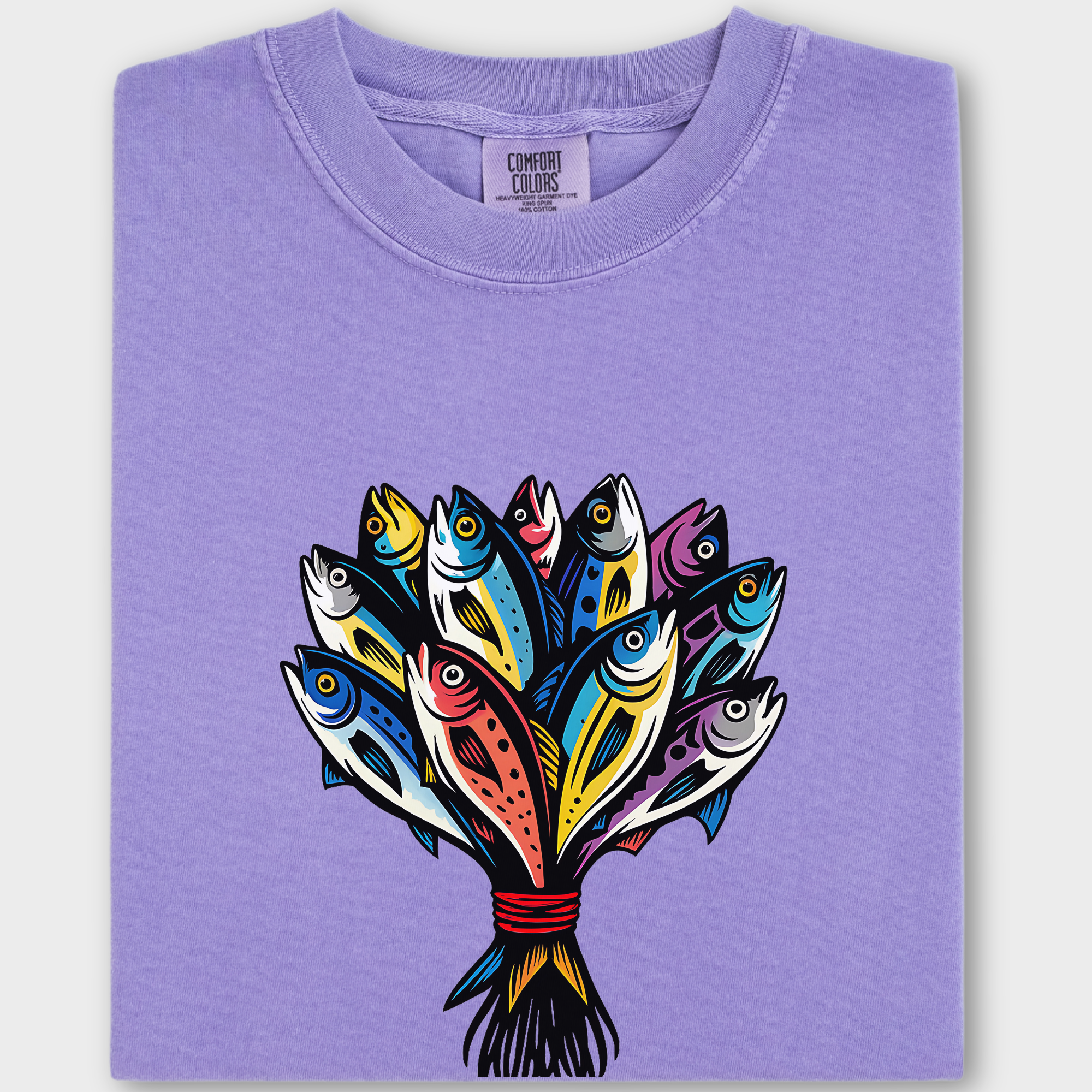 Artistic Fish Bouquet - A Cats Dream Cat Graphic Comfort Colors T-Shirt in Violet-T-Shirt-Violet-Fetch N Found