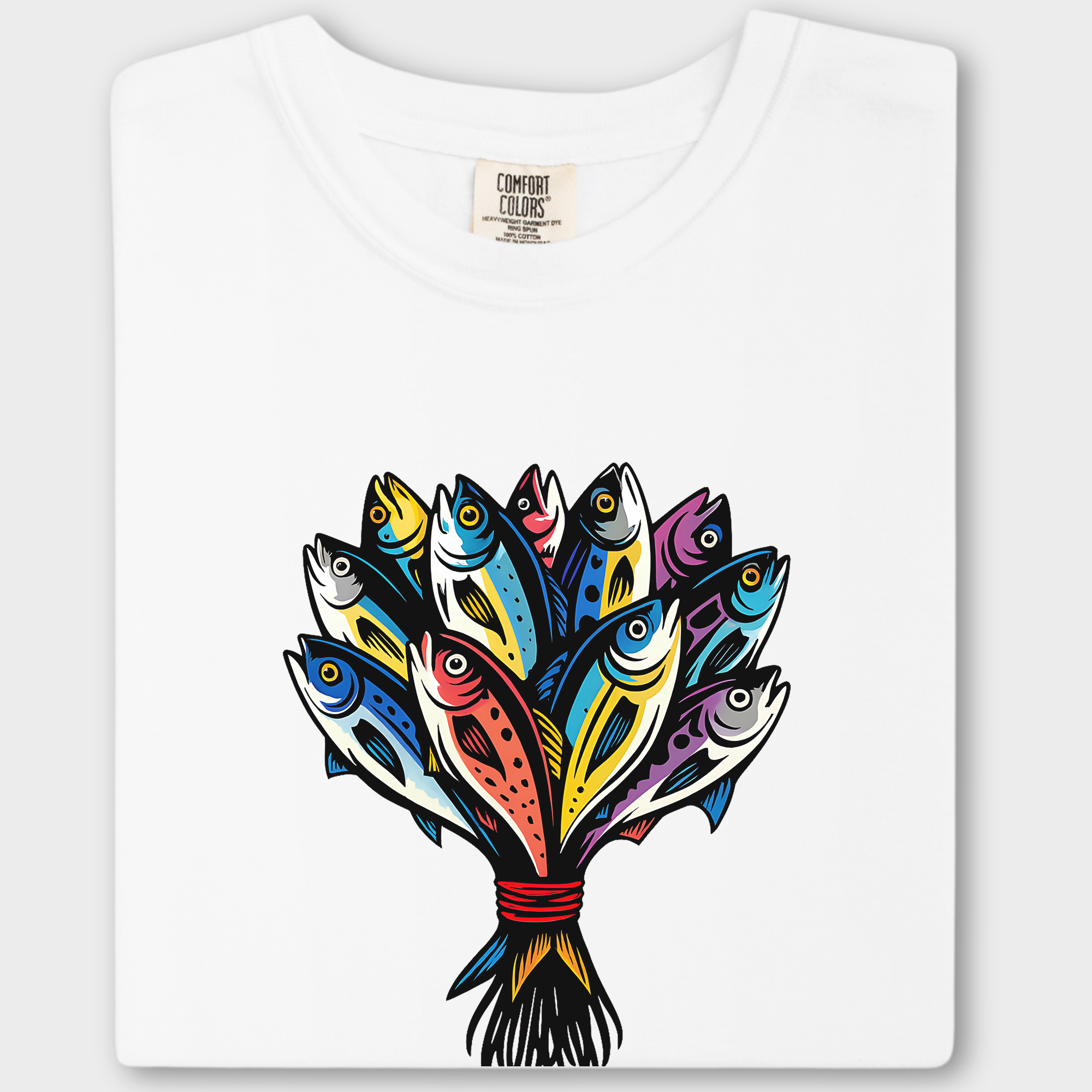 Artistic Fish Bouquet - A Cats Dream Cat Graphic Comfort Colors T-Shirt in White-T-Shirt-White-Fetch N Found
