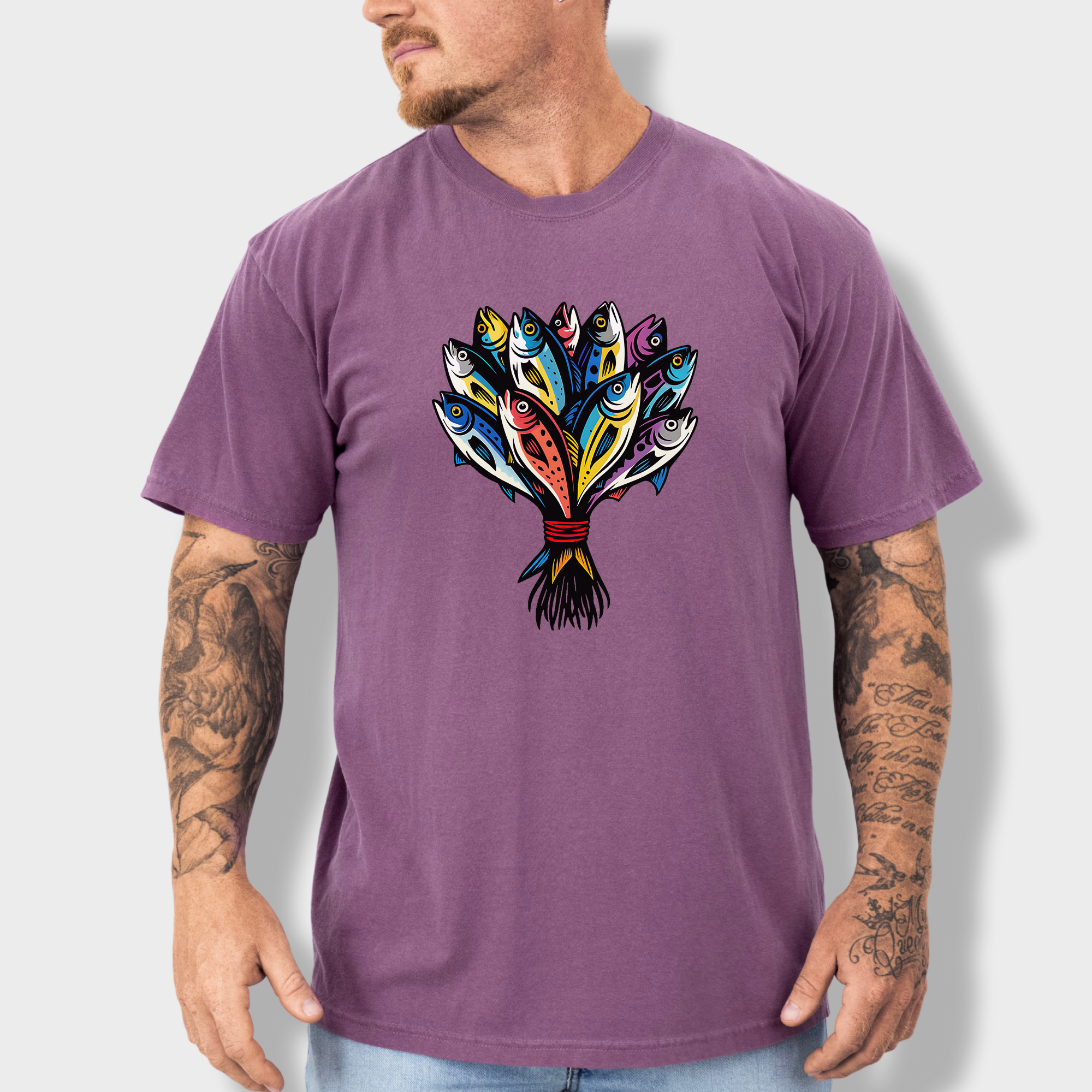 Artistic Fish Bouquet - A Cats Dream Cat Graphic Comfort Colors T-Shirt in Berry-T-Shirt-Berry-Fetch N Found