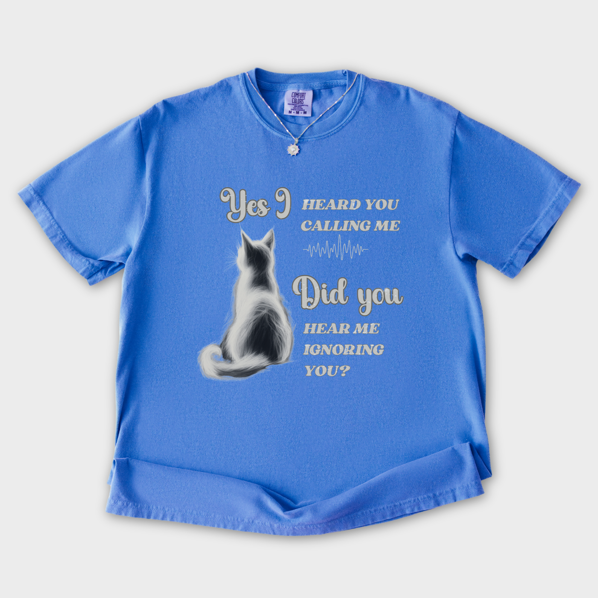 Vintage Yes I Heard You Cat Graphic Comfort Colors T-Shirt in Flo Blue