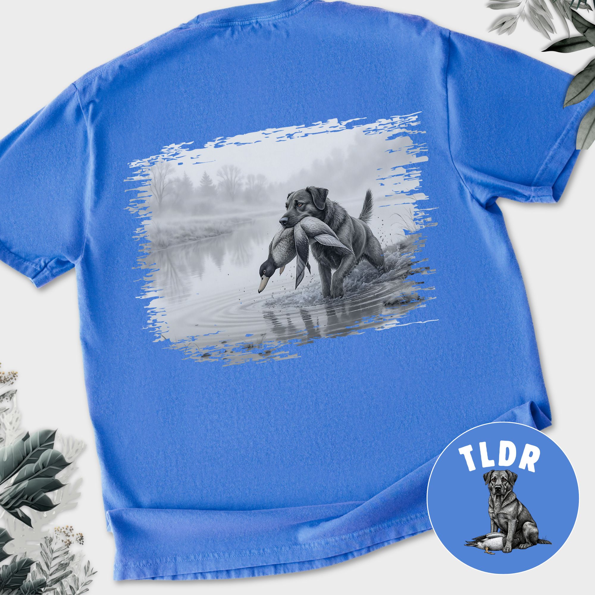 Line Art Too Long Didnt Read TLDR Dog Plus Duck Dog Graphic Comfort Colors T-Shirt in Flo Blue-T-Shirt-Flo Blue-Fetch N Found