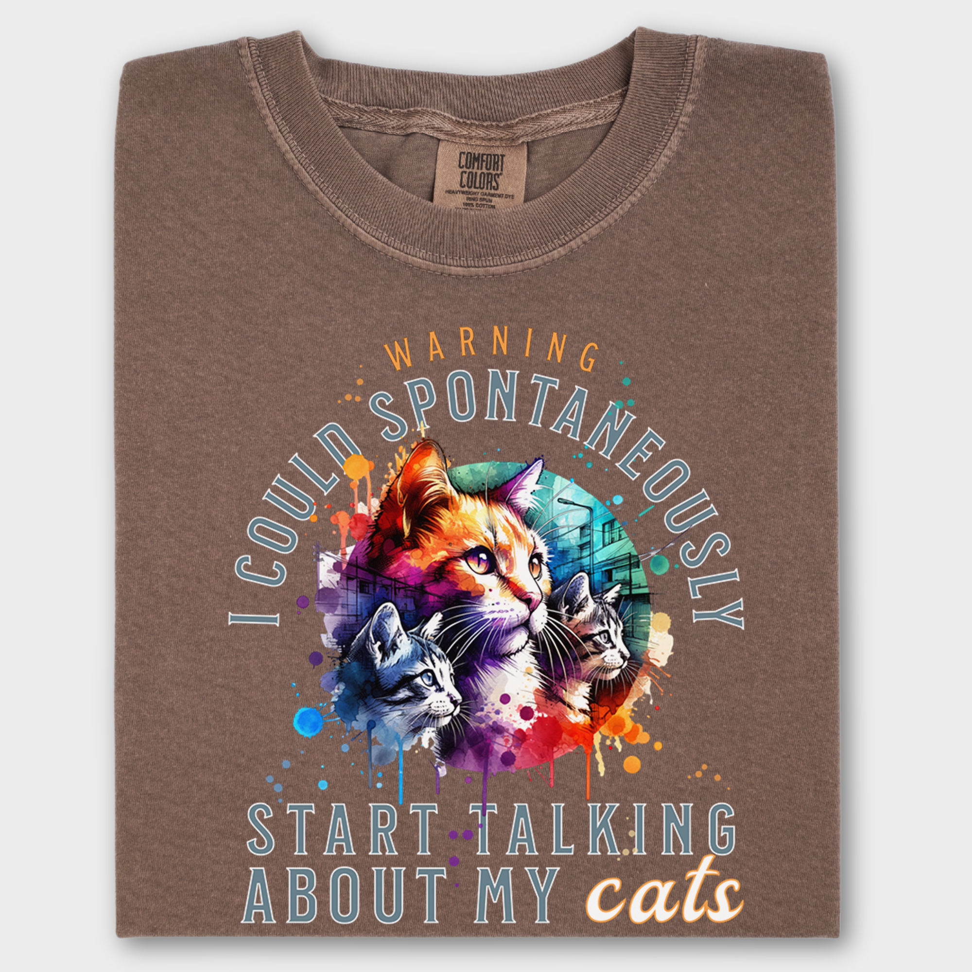 Retro Funny Cat Graphic T-Shirt Spontaneously Talking About My Cat in Espresso-Fetch N Found