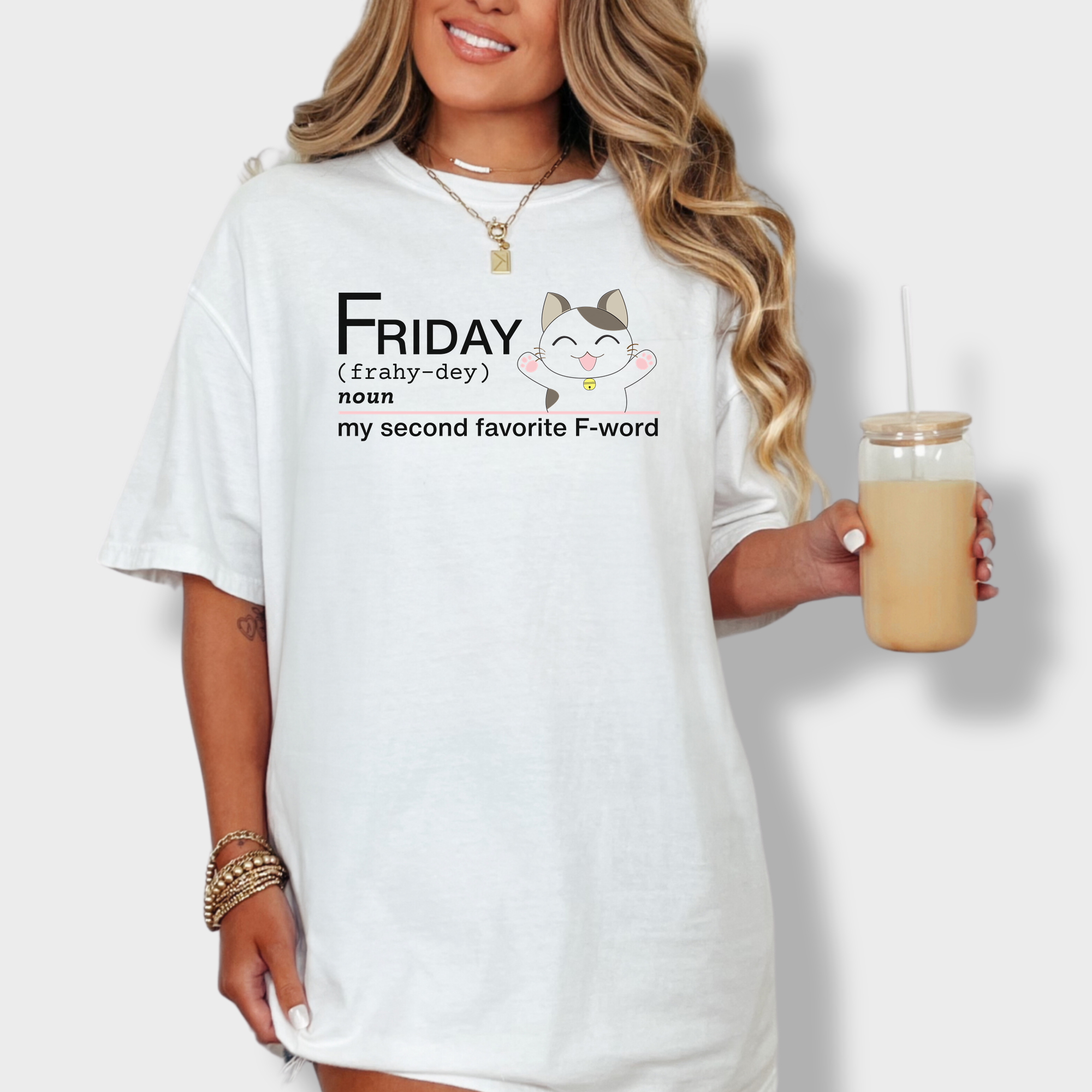 Artistic Friday Second Favorite F-Word Cat Text Comfort Colors T-Shirt in White-Fetch N Found