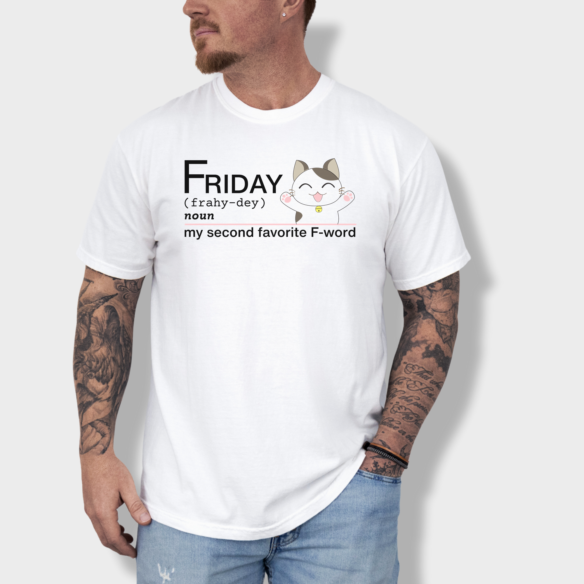 Artistic Friday Second Favorite F-Word Cat Text Comfort Colors T-Shirt in White-Fetch N Found