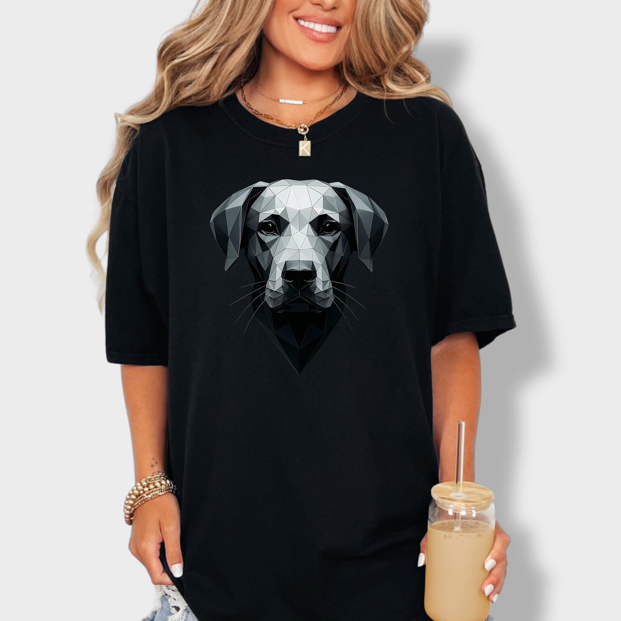 Artistic Geometric Dog Dog Graphic Comfort Colors T-Shirt in Black-Fetch N Found