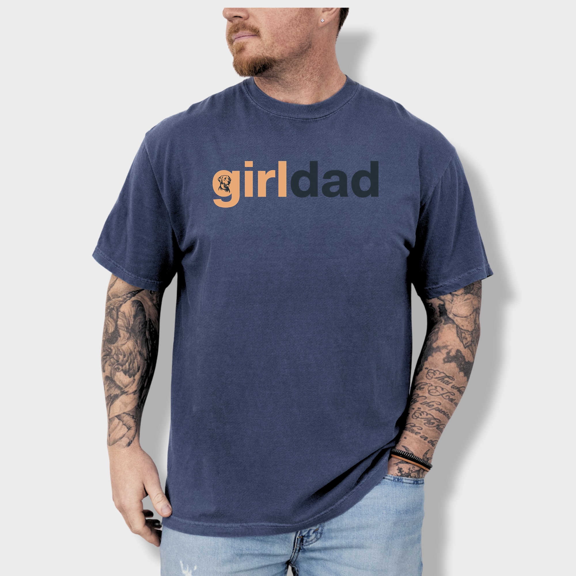 Artistic Girl Dog Dad Dog Text Comfort Colors T-Shirt in Denim-Fetch N Found