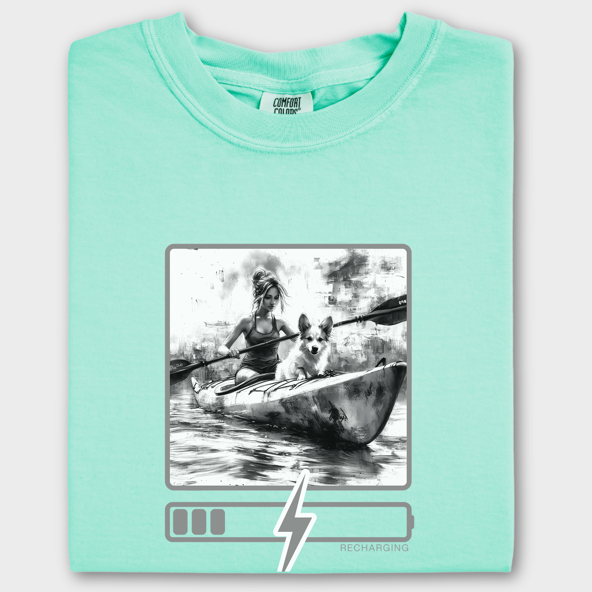 Vintage Recharging Dog Graphic Comfort Colors T-Shirt in Island Reef-Fetch N Found