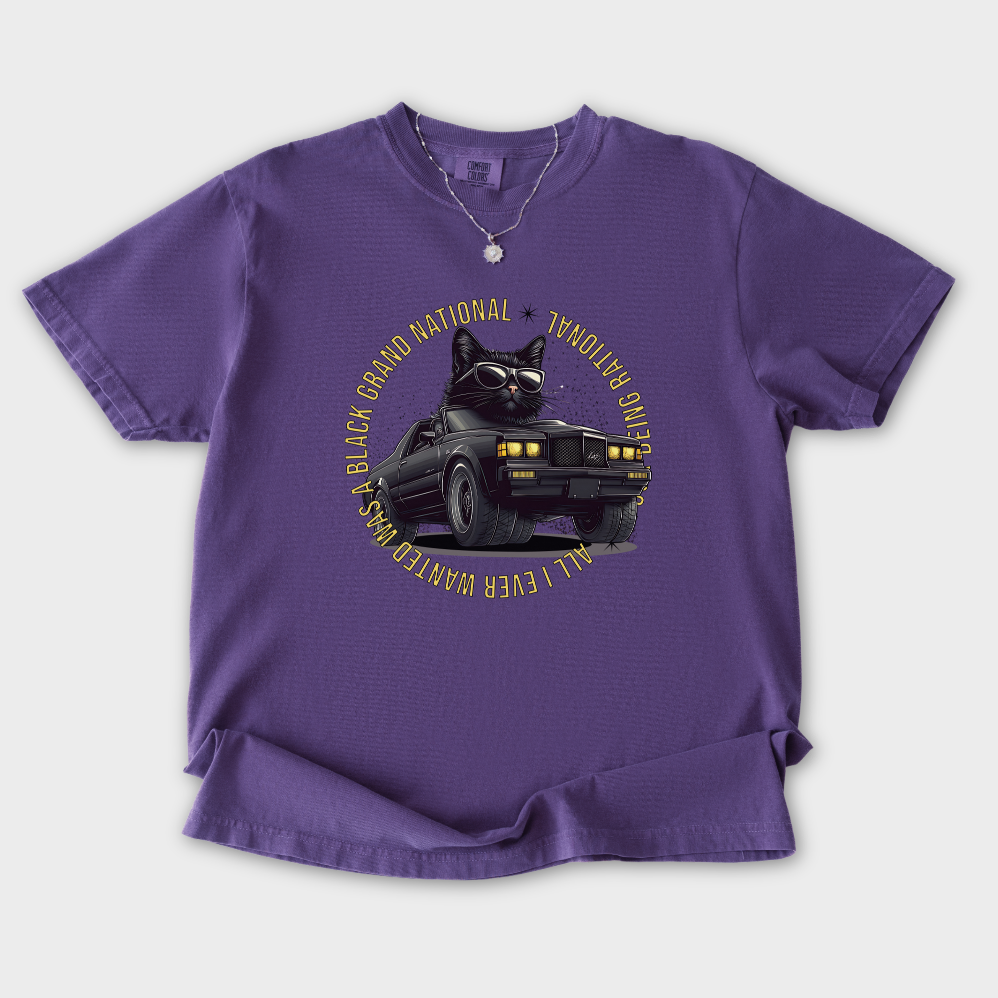 Retro Cute Cat Graphic Black Grand National T-Shirt in Grape