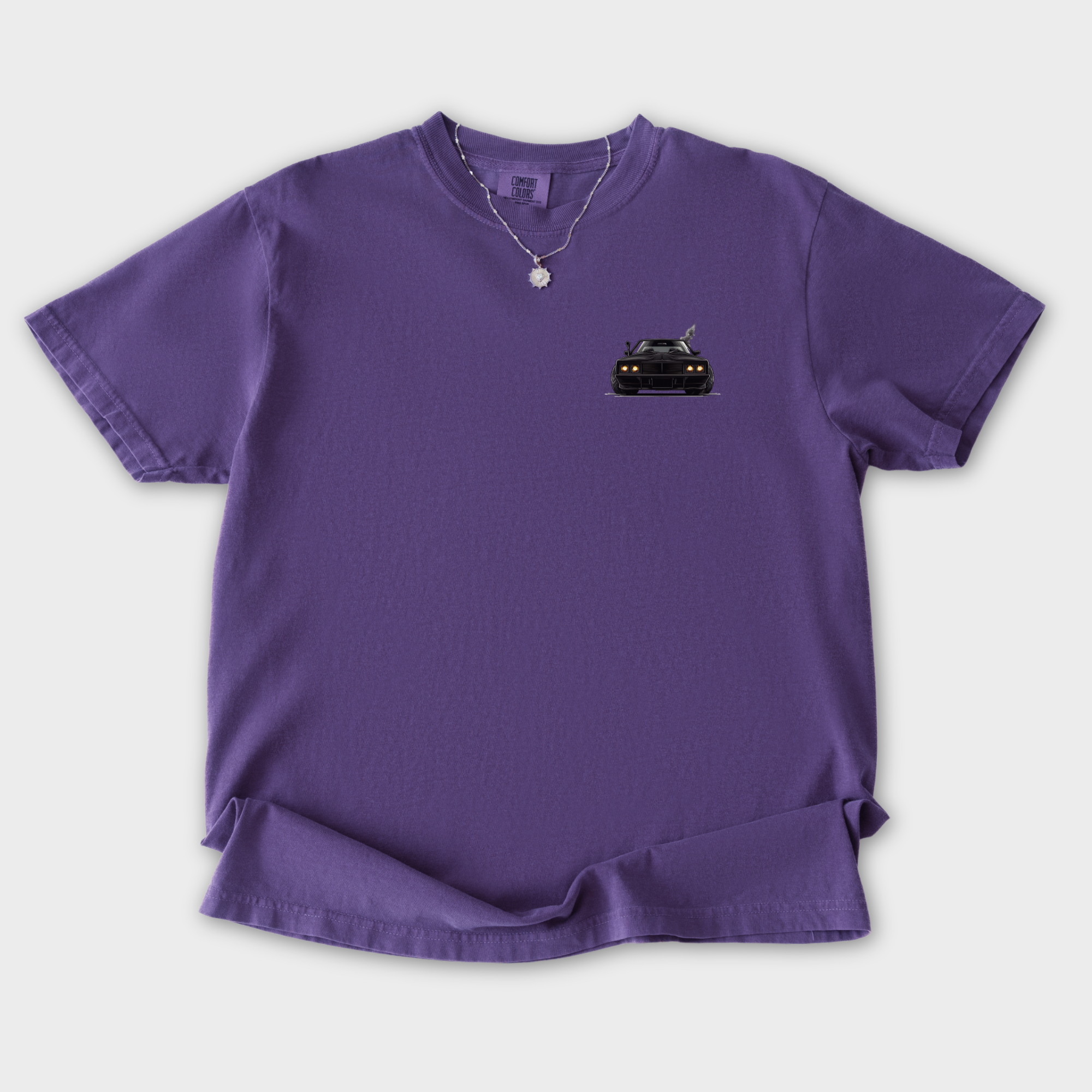 Retro Cute Cat Graphic Black Grand National Premium T-Shirt in Grape