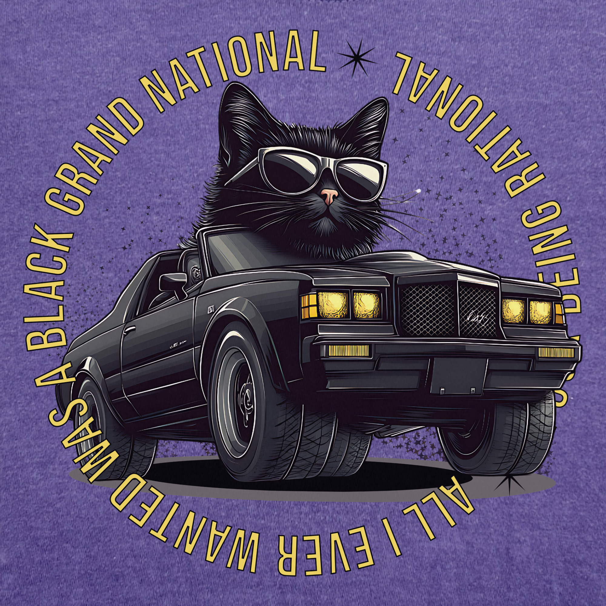 Retro Cute Cat Graphic Black Grand National T-Shirt in Grape