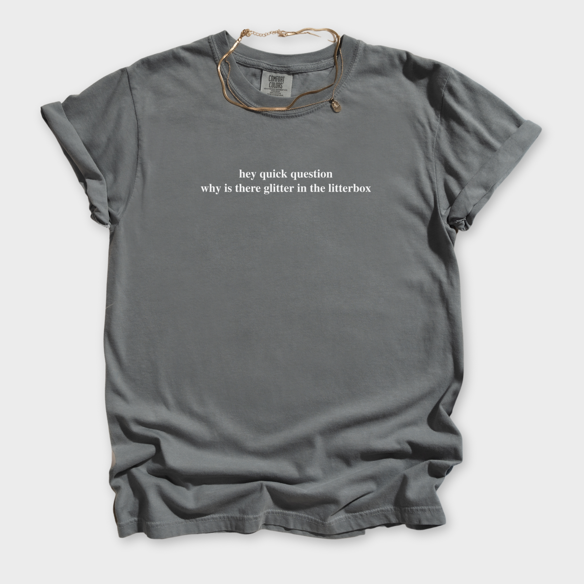 Modern Hey quick question GLITTER Pet Text Comfort Colors T-Shirt in Grey