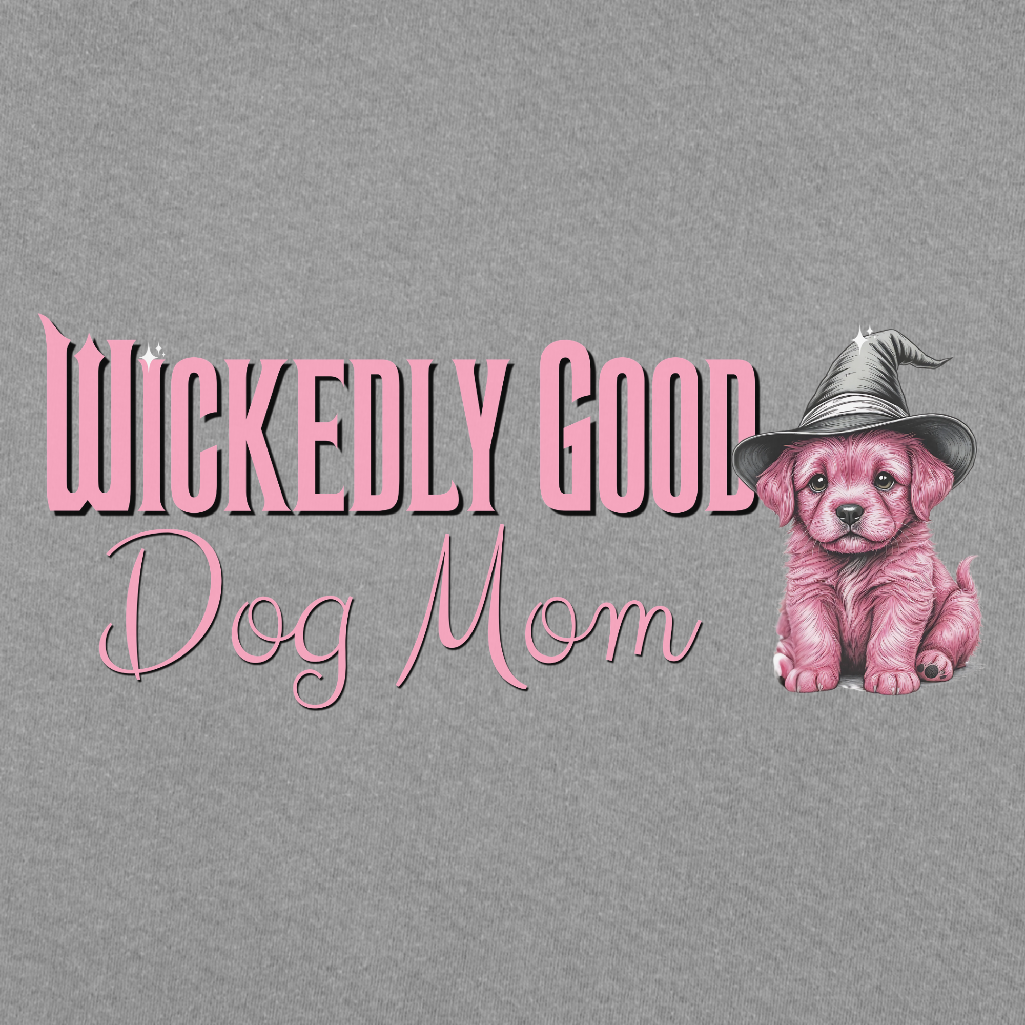 Movie-Inspired Pink Wickedly Good Dog Mom Dog Graphic Comfort Colors T-Shirt in Gray