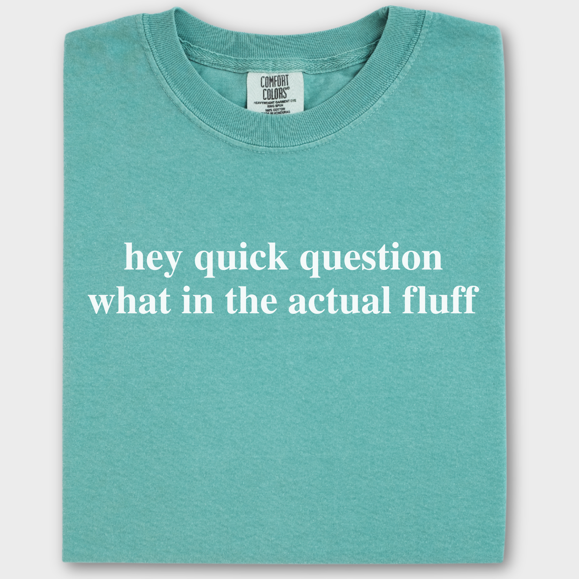 Modern Hey quick question FLUFF Pet Text Comfort Colors T-Shirt in Seafoam-Fetch N Found