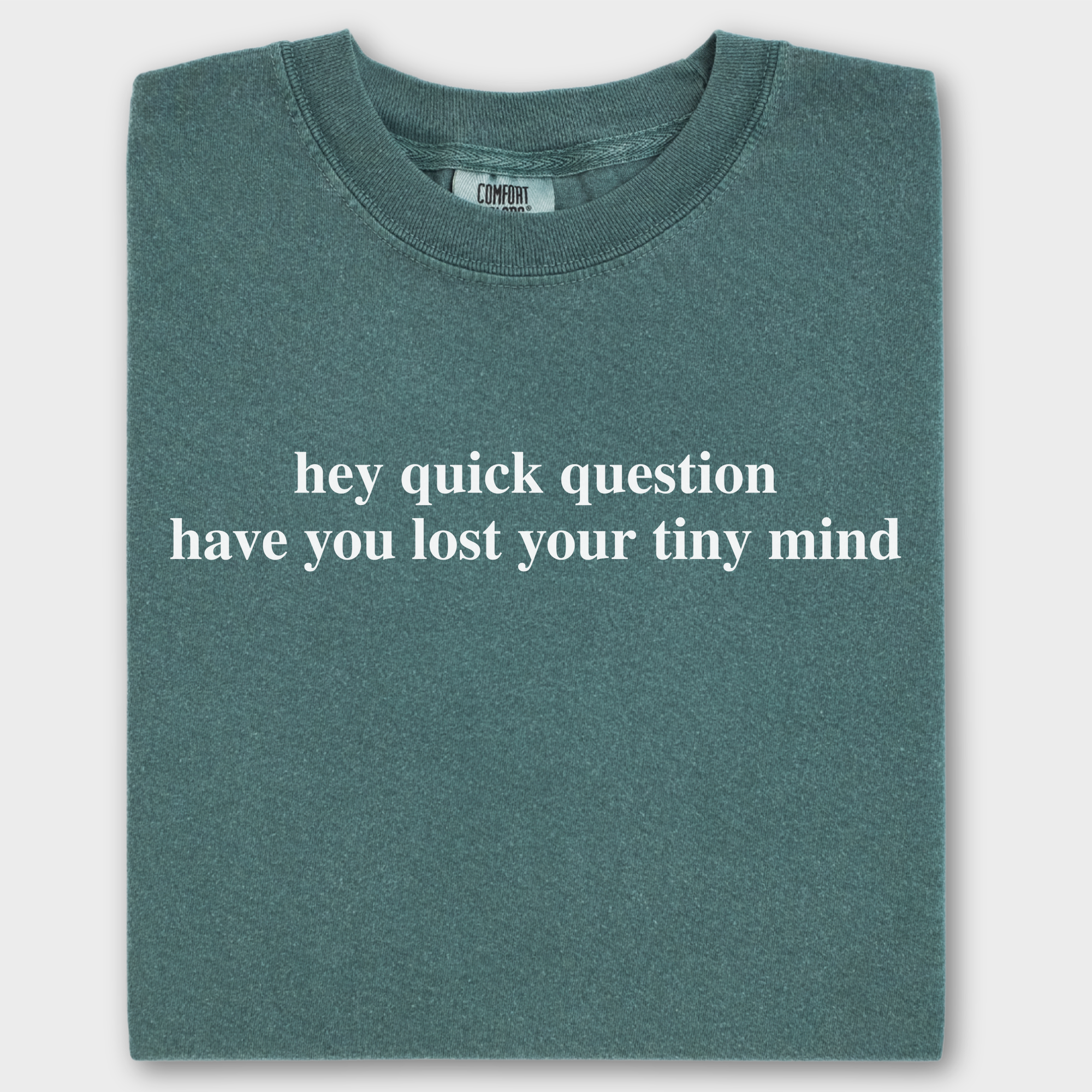 Modern Hey quick question TINY MIND Pet Text Comfort Colors T-Shirt in Blue Spruce-Fetch N Found