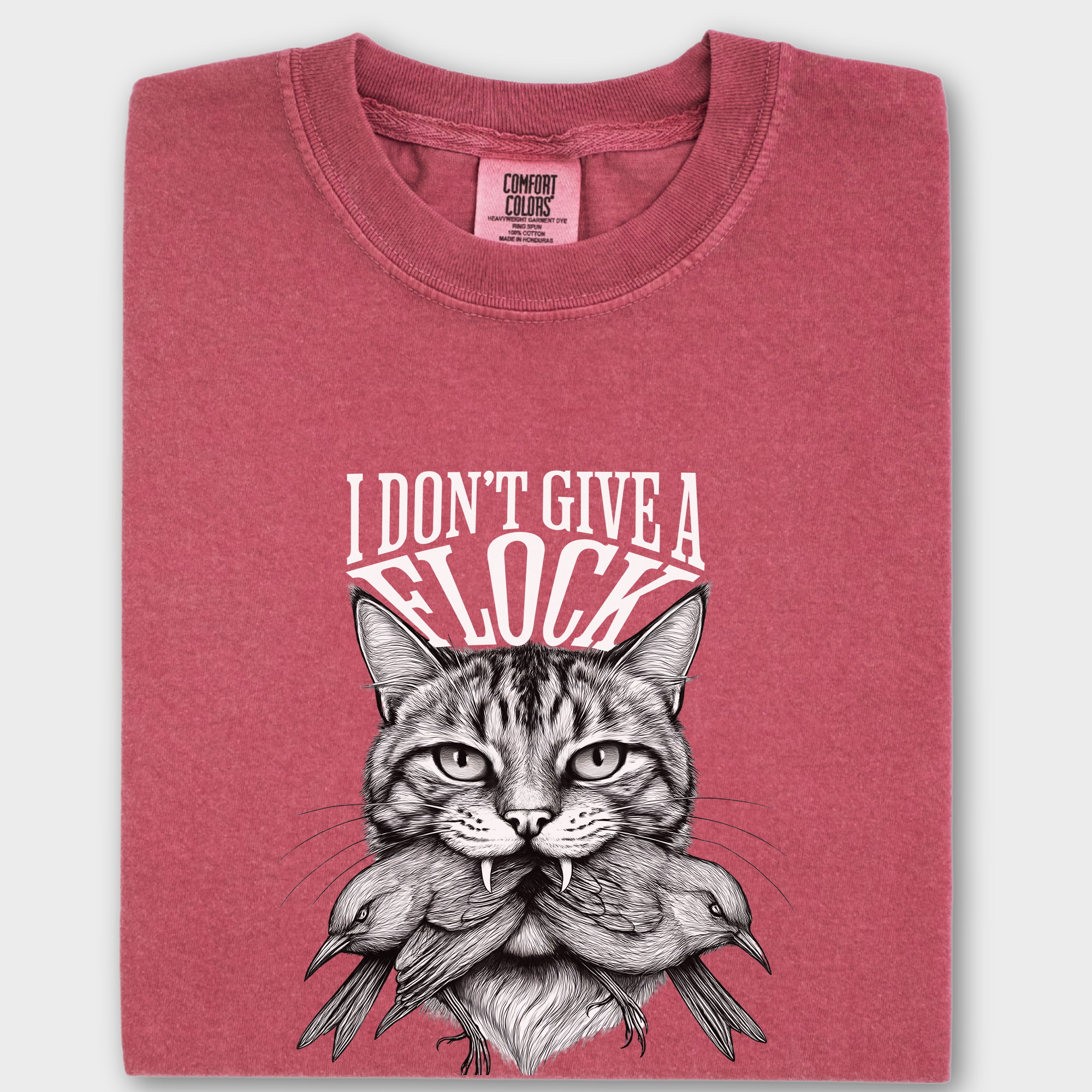 Minimalist I Dont Give a Flock Pray for My Owner Cat Graphic Comfort Colors T-Shirt in Crimson-T-Shirt-Crimson-Fetch N Found