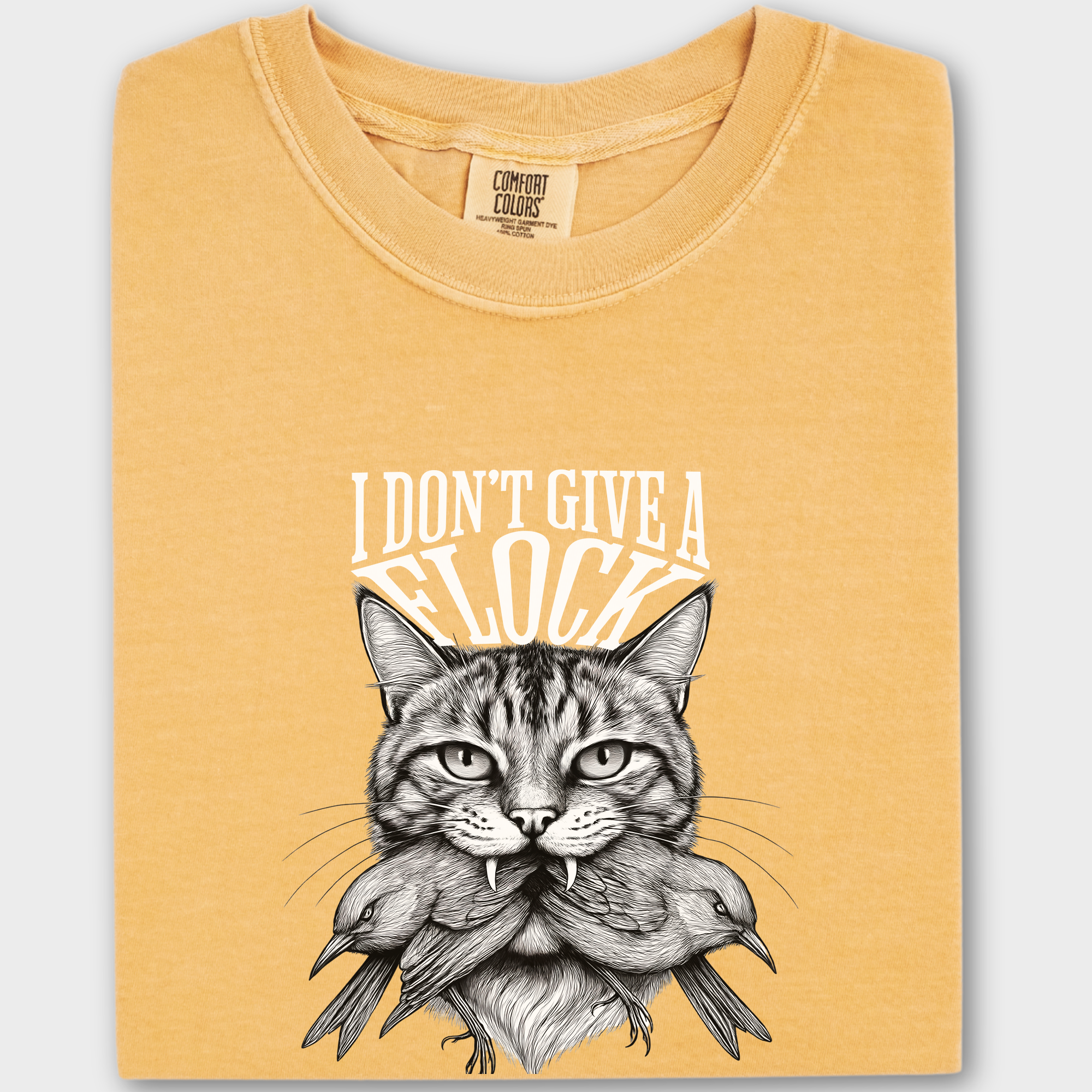 Minimalist I Dont Give a Flock Pray for My Owner Cat Graphic Comfort Colors T-Shirt in Mustard-T-Shirt-Mustard-Fetch N Found