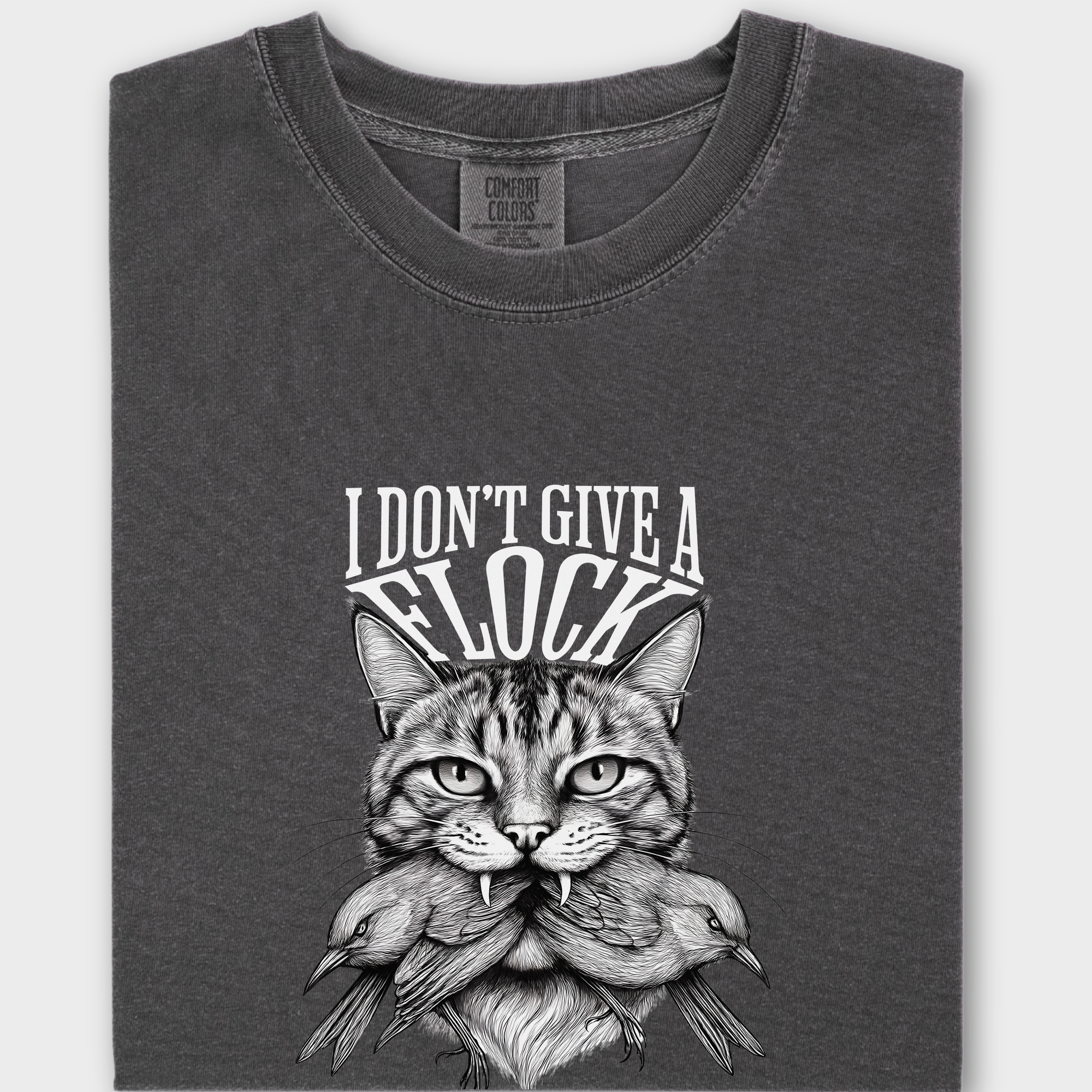 Minimalist I Dont Give a Flock Pray for My Owner Cat Graphic Comfort Colors T-Shirt in Pepper-T-Shirt-Pepper-Fetch N Found
