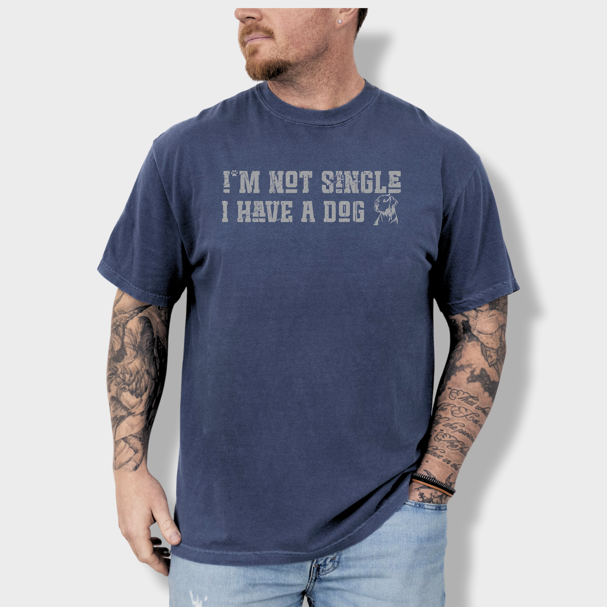 Retro I'm Not Single Dog Minimalist Comfort Colors T-Shirt in Denim-Fetch N Found
