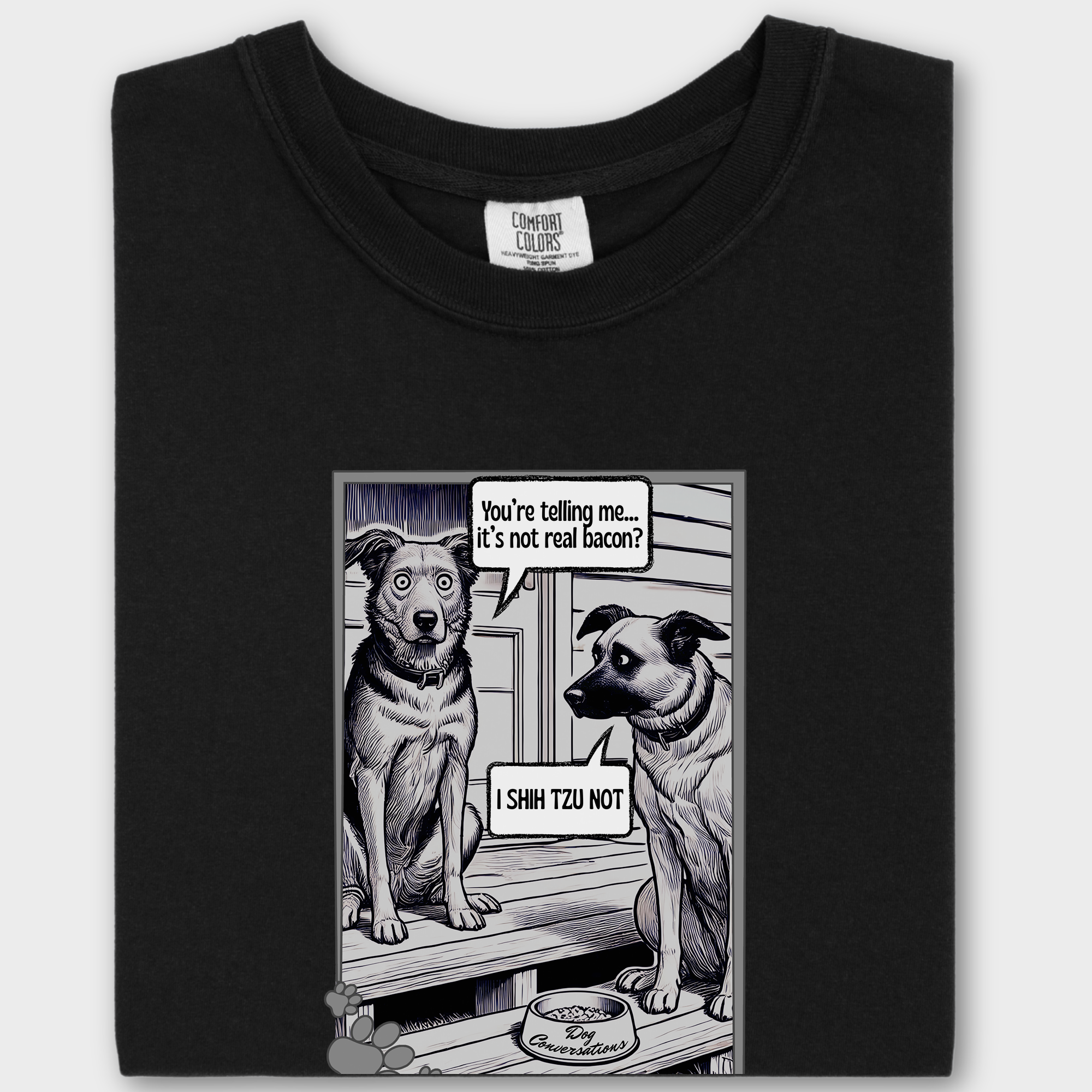 Vintage I Shih Tzu Not - Bacon Dog Line Art Comfort Colors T-Shirt in Black-Fetch N Found