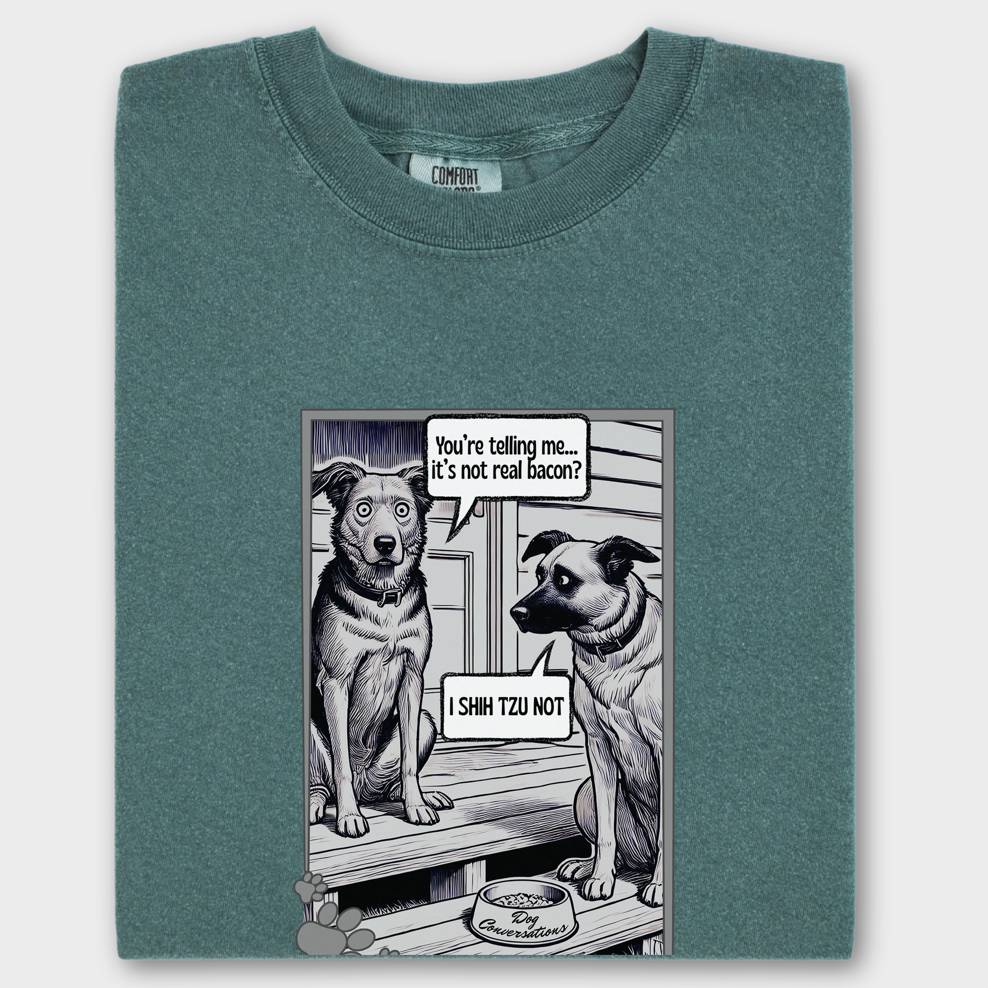 Vintage I Shih Tzu Not - Bacon Dog Line Art Comfort Colors T-Shirt in Blue Spruce-Fetch N Found
