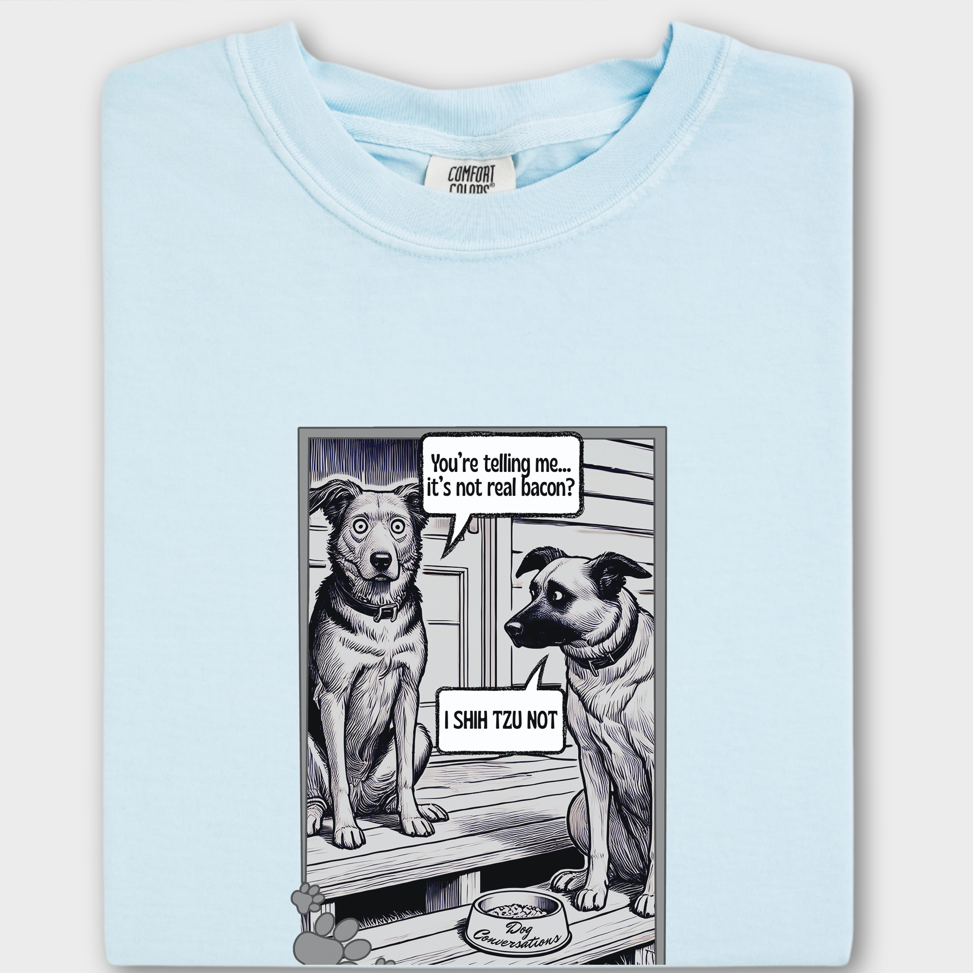 Vintage I Shih Tzu Not - Bacon Dog Line Art Comfort Colors T-Shirt in Chambray-Fetch N Found