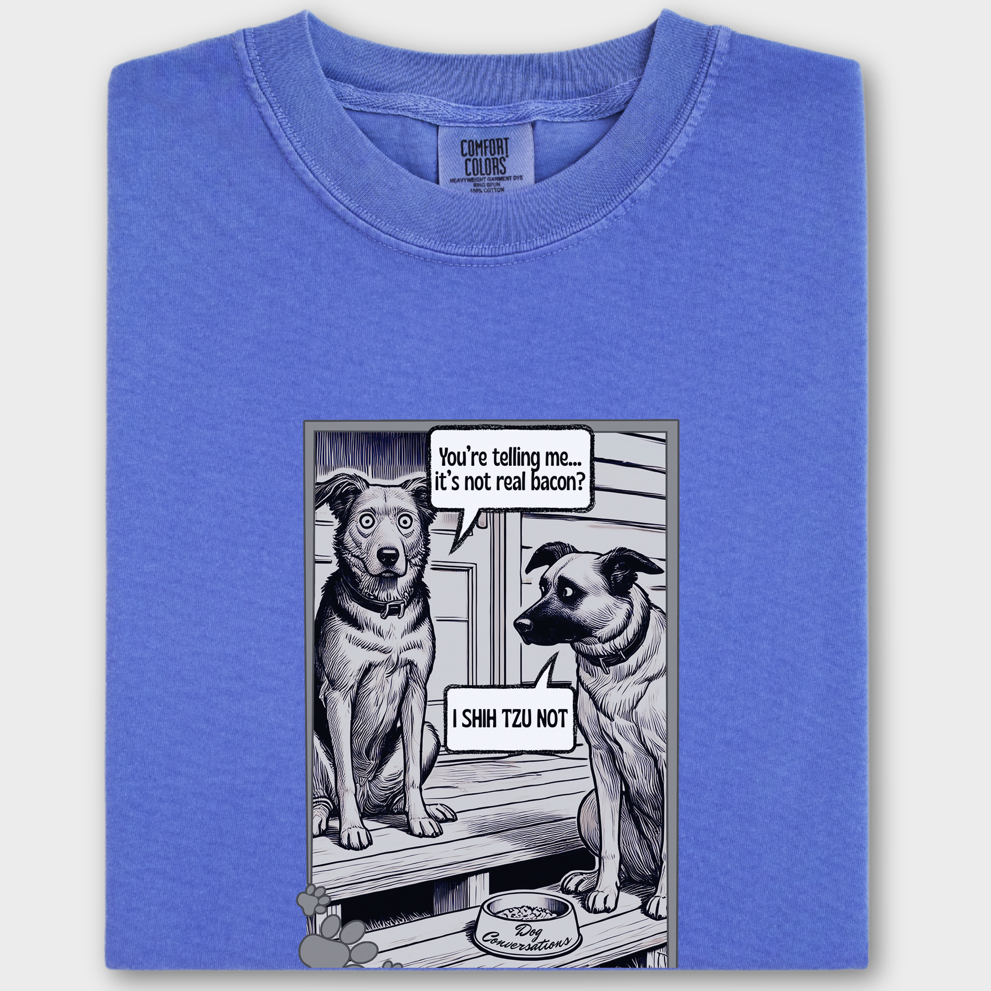 Vintage I Shih Tzu Not - Bacon Dog Line Art Comfort Colors T-Shirt in Flo Blue-Fetch N Found
