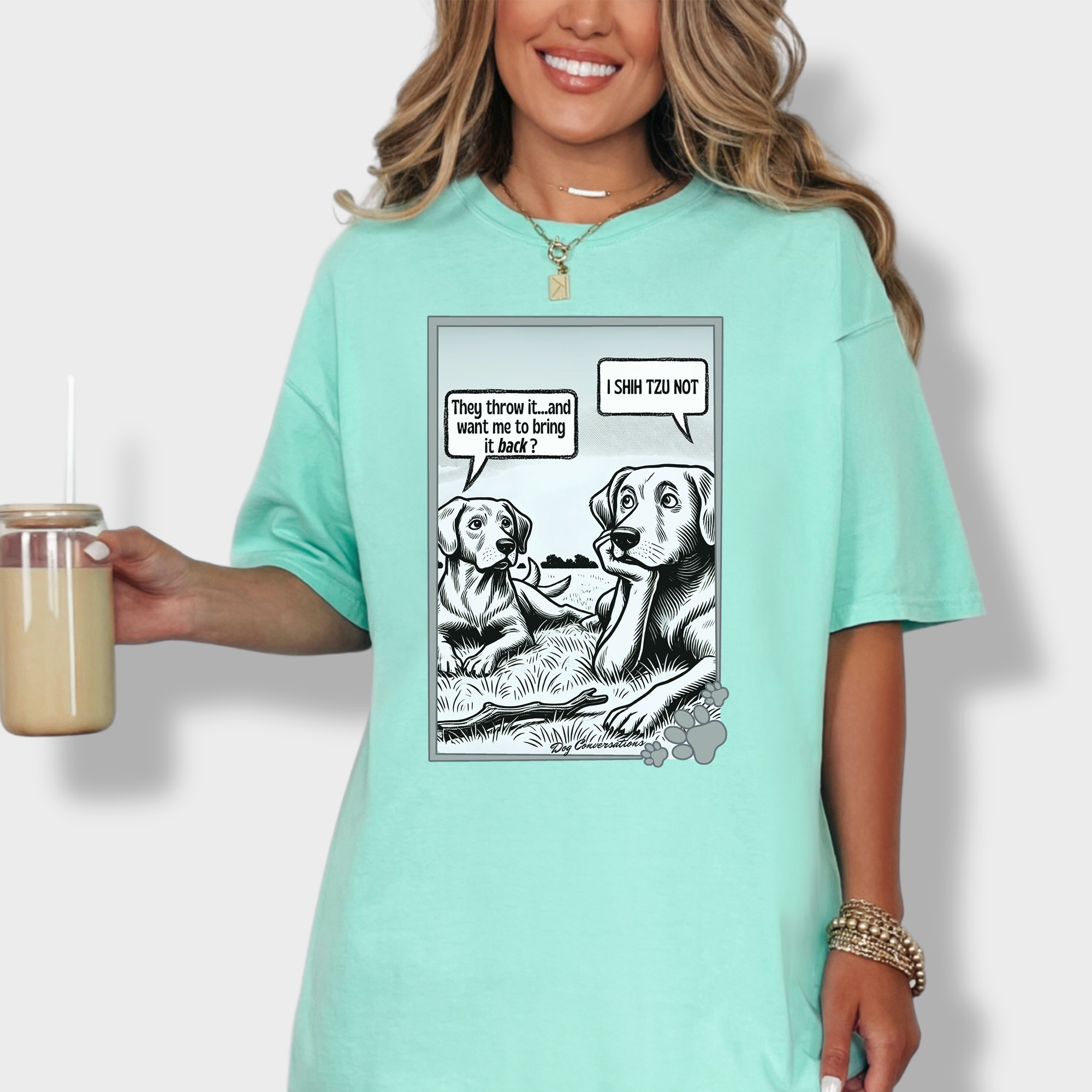 Western I Shih Tzu Not - Stick Dog Graphic Comfort Colors T-Shirt in Island Reef-Fetch N Found