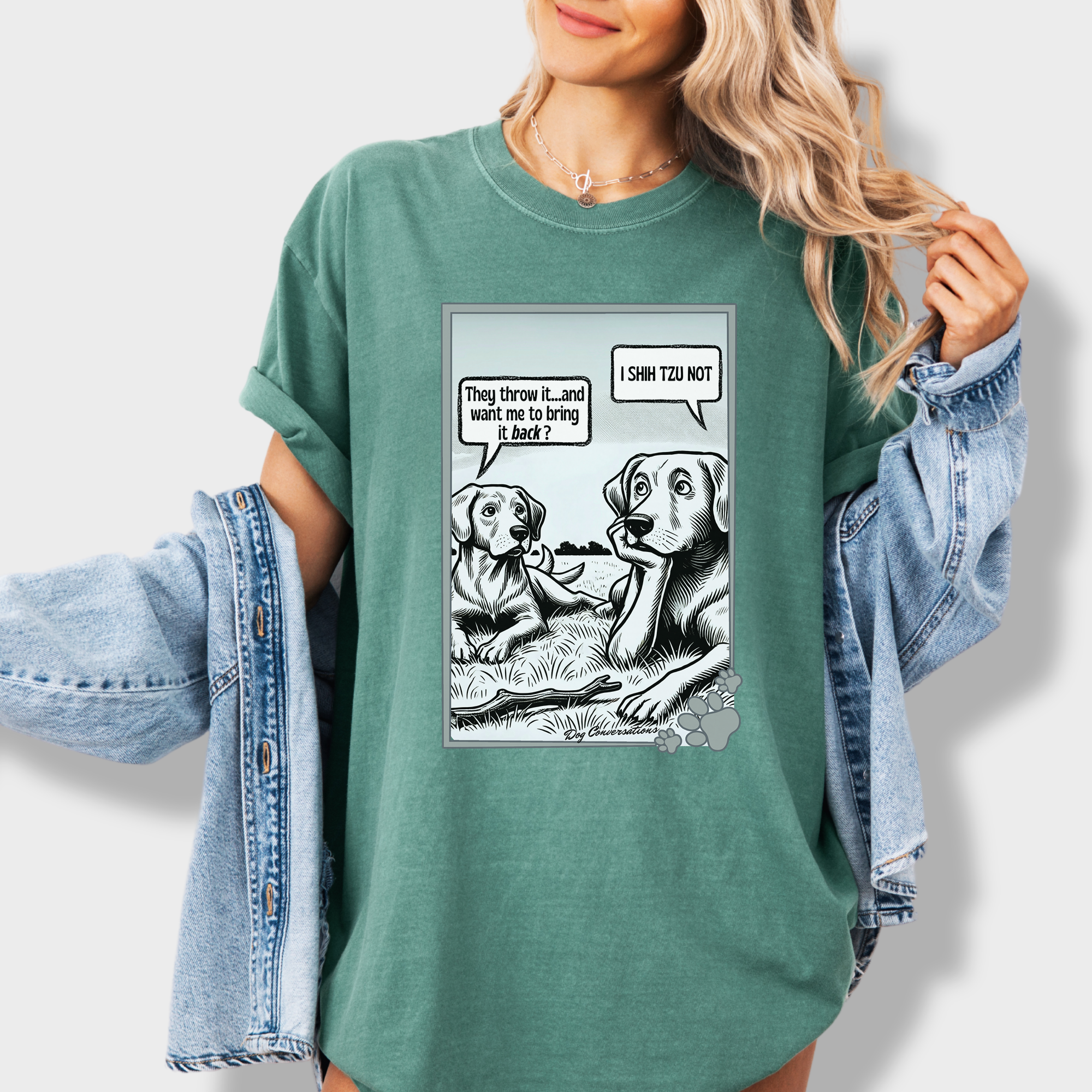 Western I Shih Tzu Not - Stick Dog Graphic Comfort Colors T-Shirt in Light Green-Fetch N Found