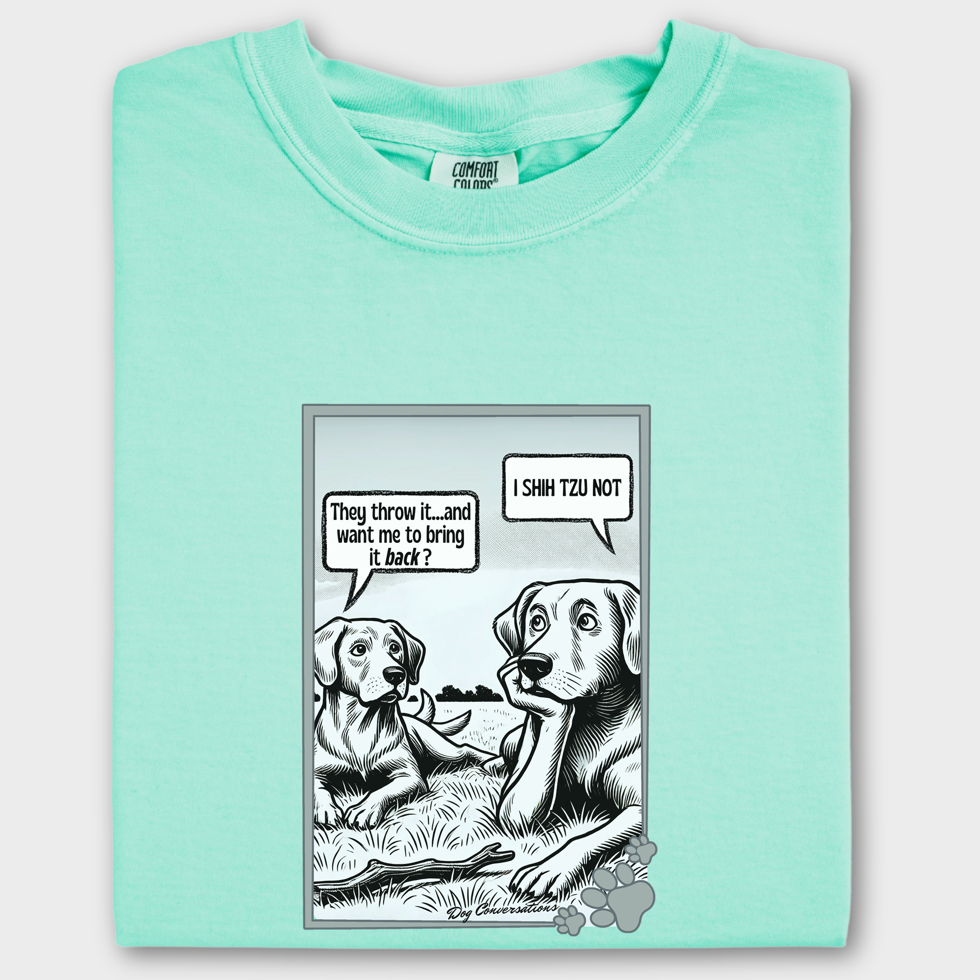 Western I Shih Tzu Not - Stick Dog Graphic Comfort Colors T-Shirt in Island Reef-Fetch N Found
