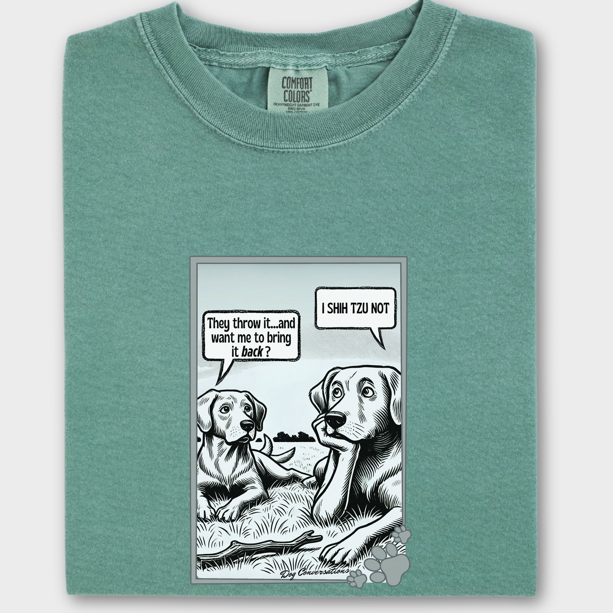 Western I Shih Tzu Not - Stick Dog Graphic Comfort Colors T-Shirt in Light Green-Fetch N Found