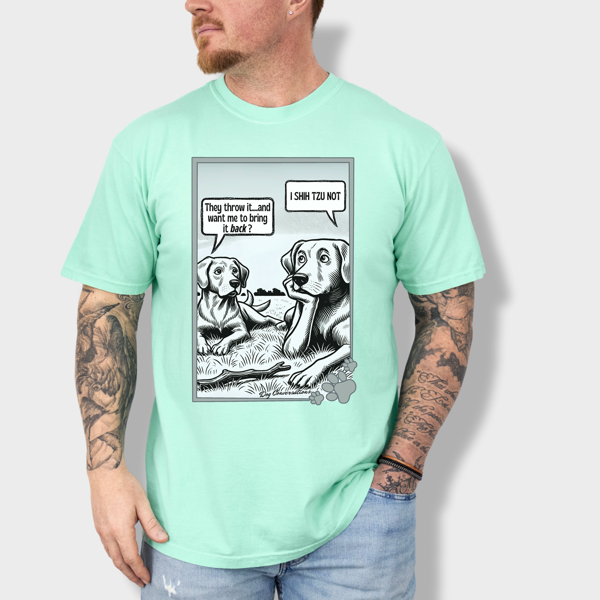 Western I Shih Tzu Not - Stick Dog Graphic Comfort Colors T-Shirt in Island Reef-Fetch N Found