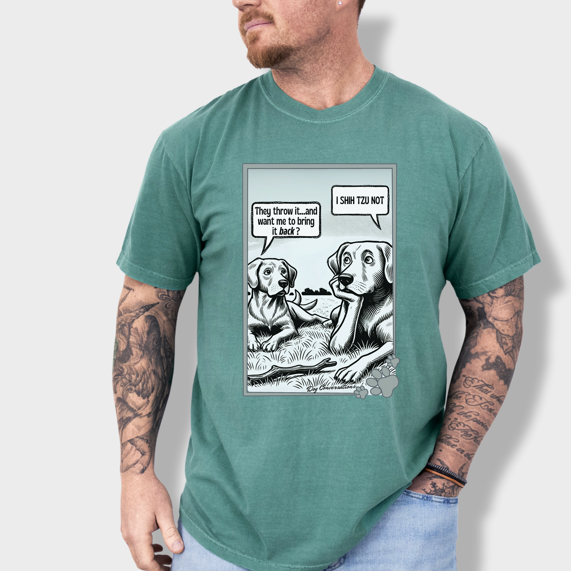 Western I Shih Tzu Not - Stick Dog Graphic Comfort Colors T-Shirt in Light Green-Fetch N Found