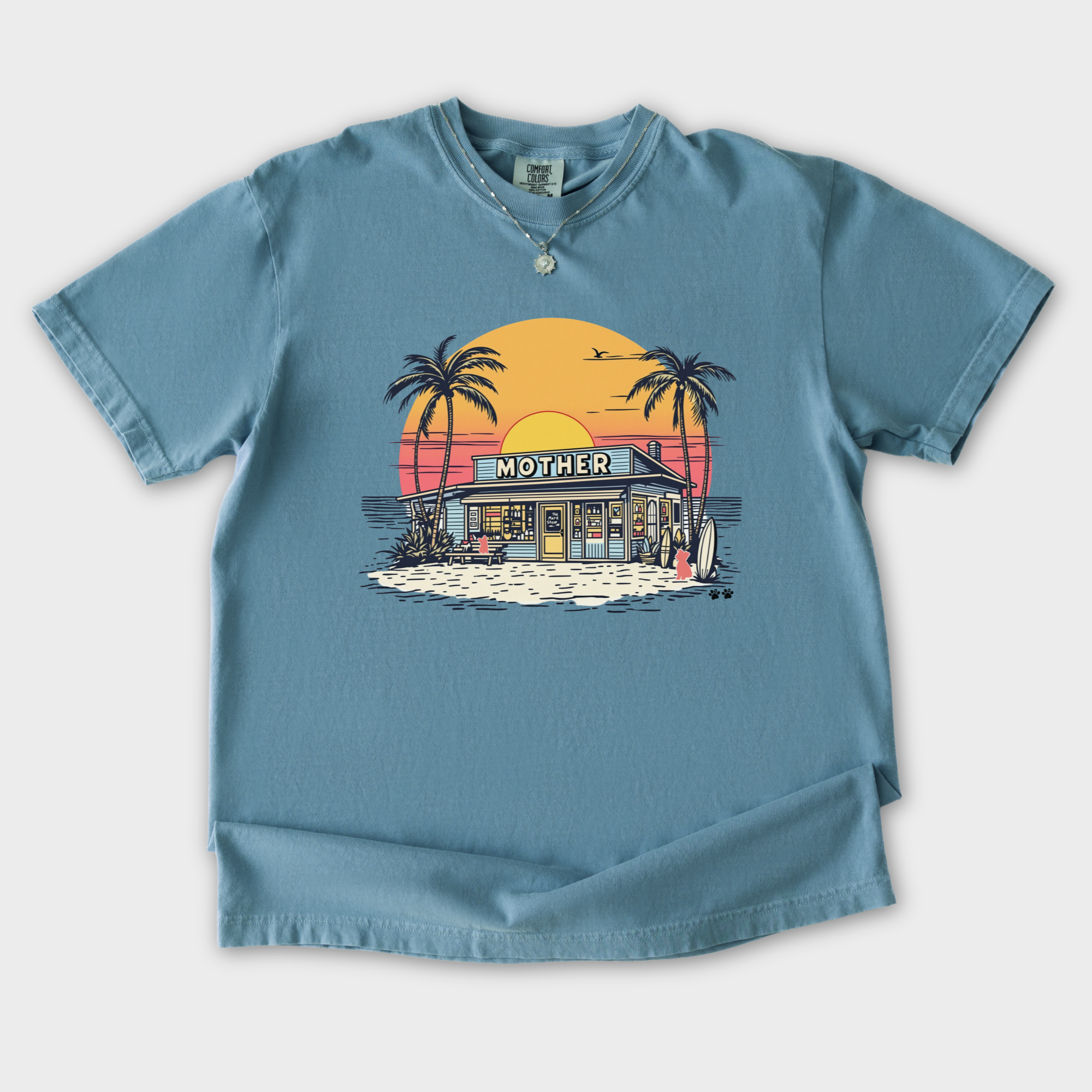 Vintage Mother Surf Shop Dog Graphic Comfort Colors T-Shirt in Ice Blue-T-Shirt-Ice Blue-S-Fetch N Found