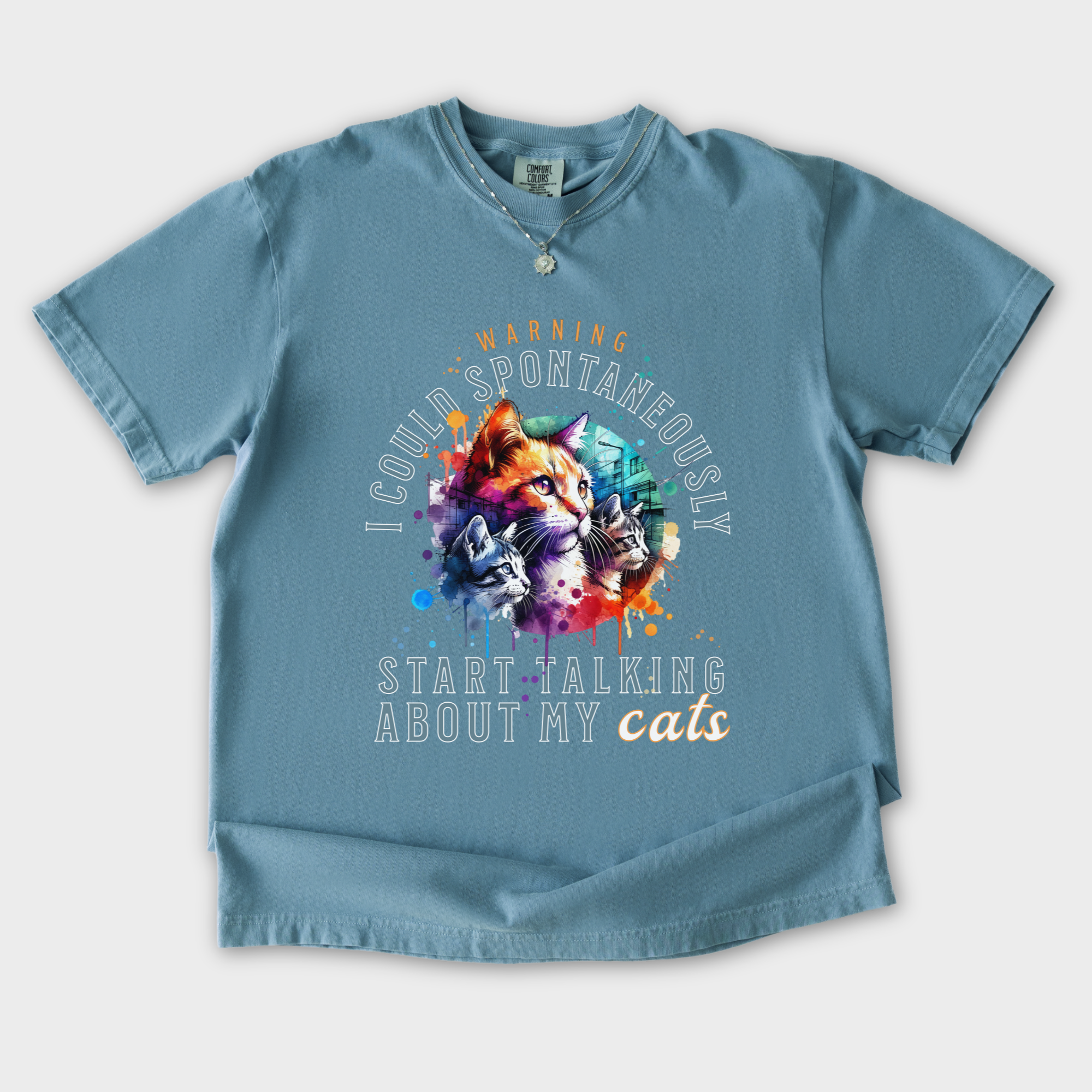 Retro Funny Cat Graphic T-Shirt Spontaneously Talking About My Cat in Ice Blue