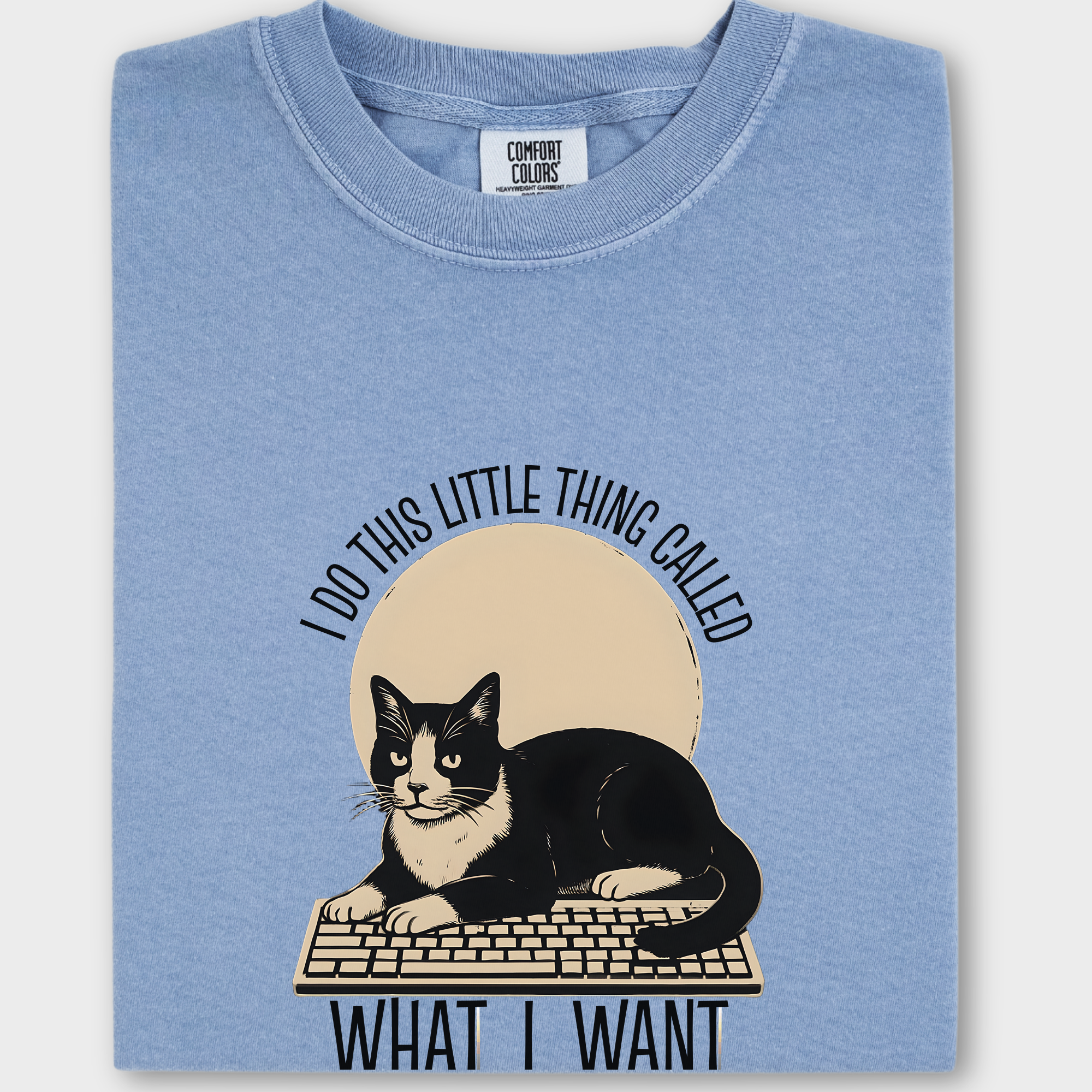 Retro I Do This Little Thing Called What I Want Cat Minimalist Comfort Colors T-Shirt in Washed Denim-T-Shirt-Washed Denim-Fetch N Found