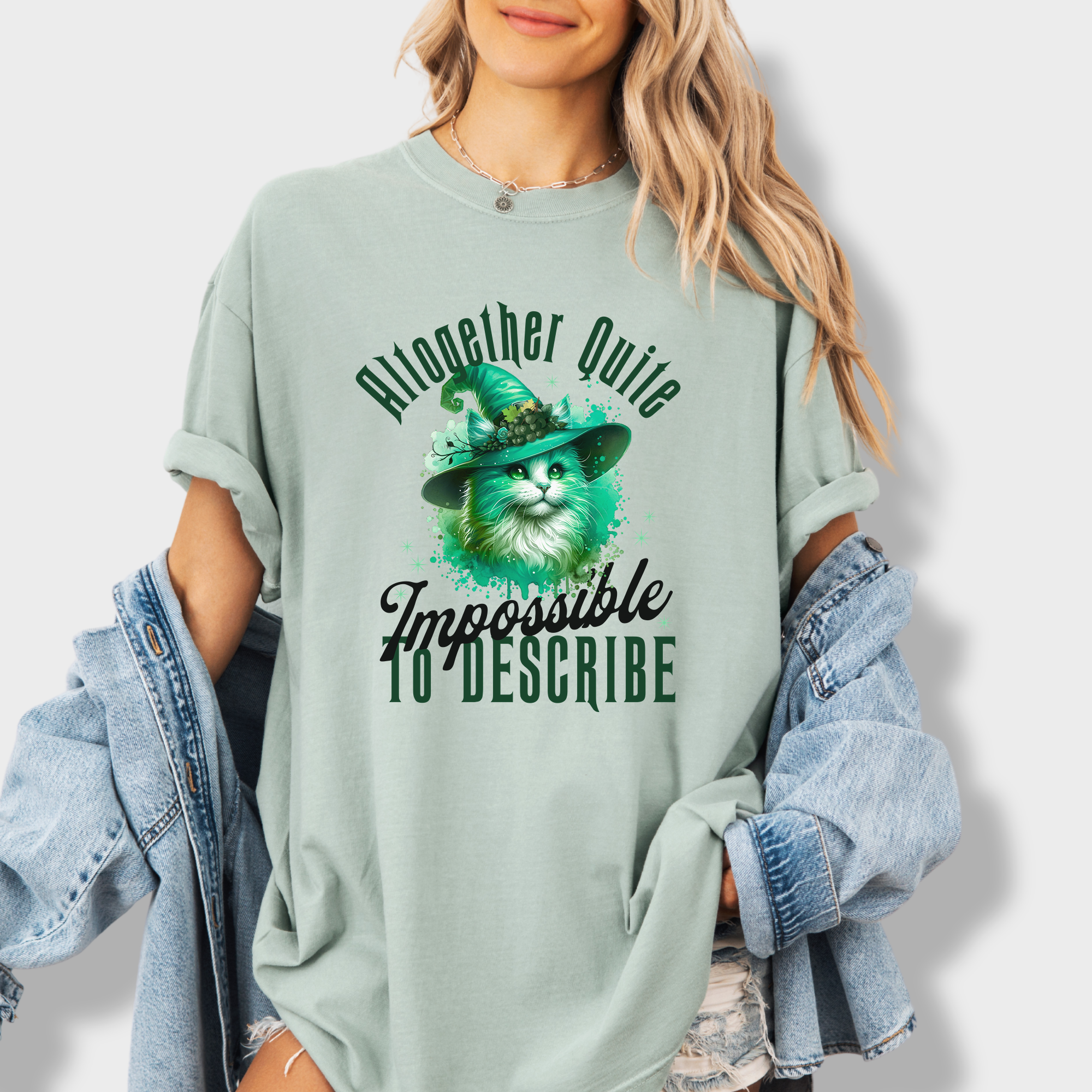 Retro Cute Cat Green Wicked Impossible to Describe Graphic T-Shirt in Bay-Fetch N Found