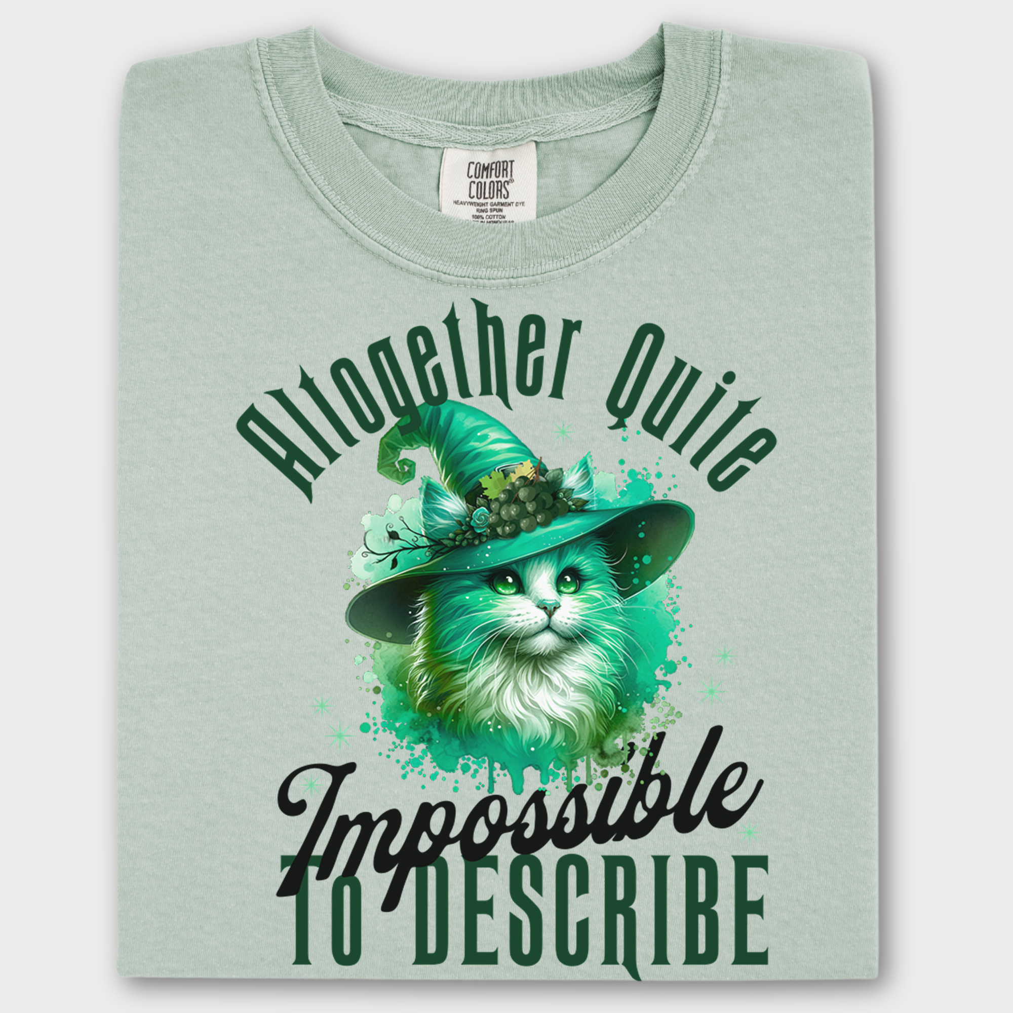Retro Cute Cat Green Wicked Impossible to Describe Graphic T-Shirt in Bay-Fetch N Found