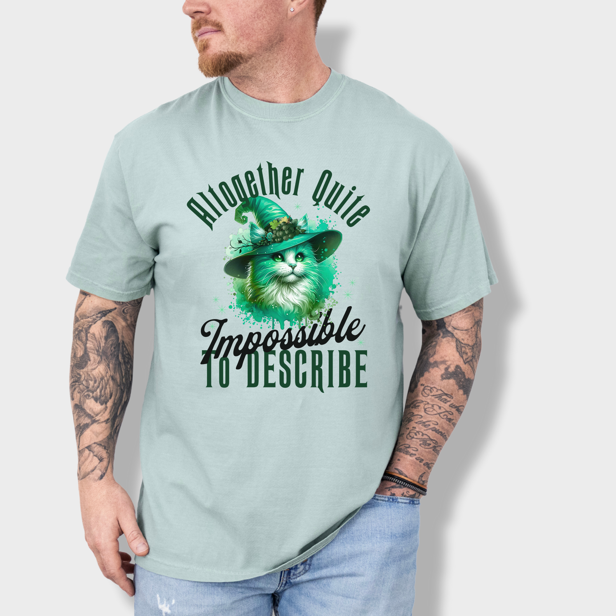 Retro Cute Cat Green Wicked Impossible to Describe Graphic T-Shirt in Bay-Fetch N Found