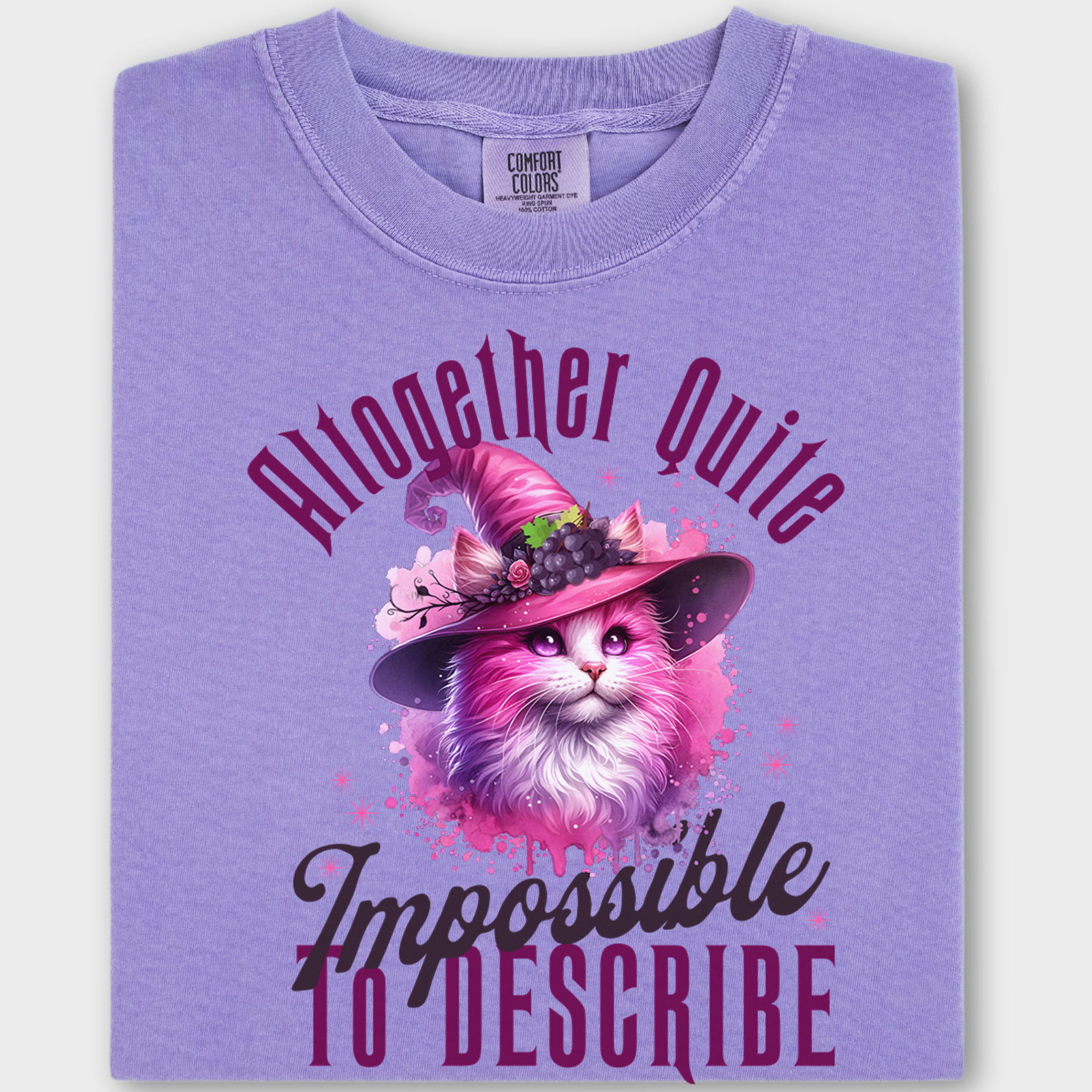 Retro Cute Cat Pink Wicked Impossible to Describe Graphic T-Shirt in Violet-Fetch N Found