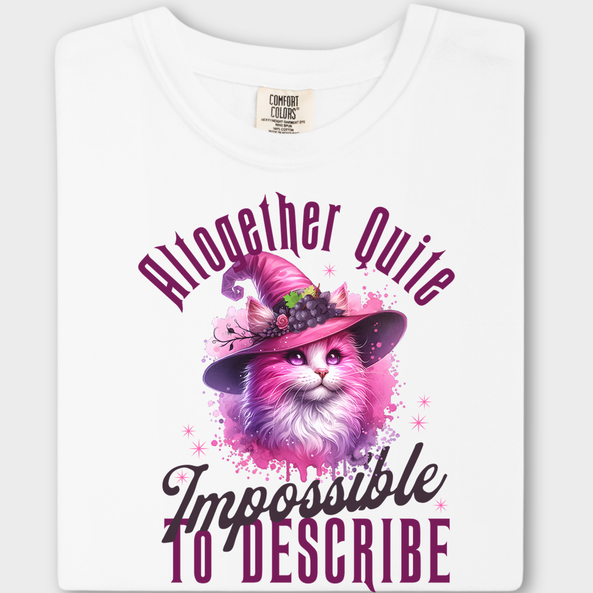 Retro Cute Cat Pink Wicked Impossible to Describe Graphic T-Shirt in White-Fetch N Found