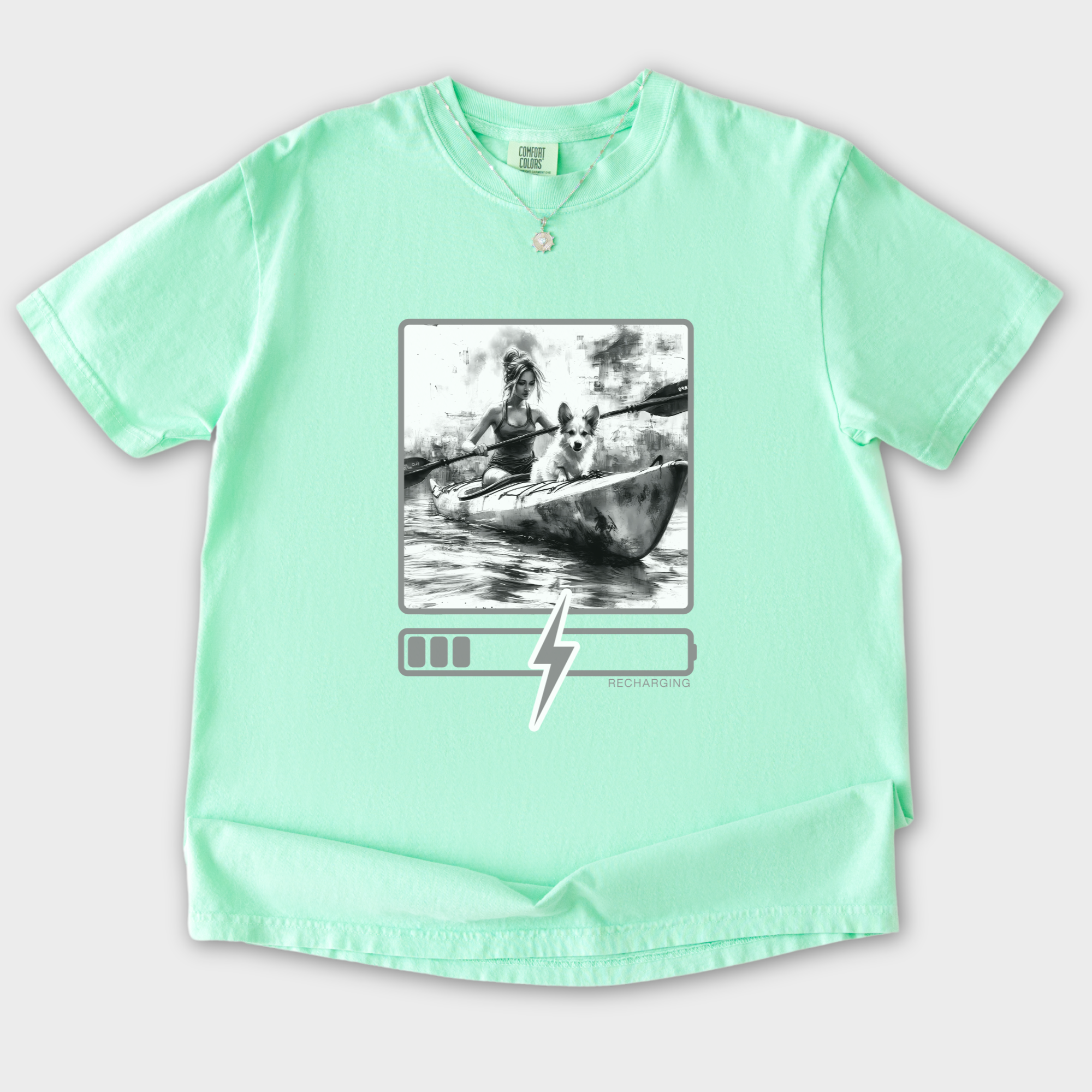 Vintage Recharging Dog Graphic Comfort Colors T-Shirt in Island Reef