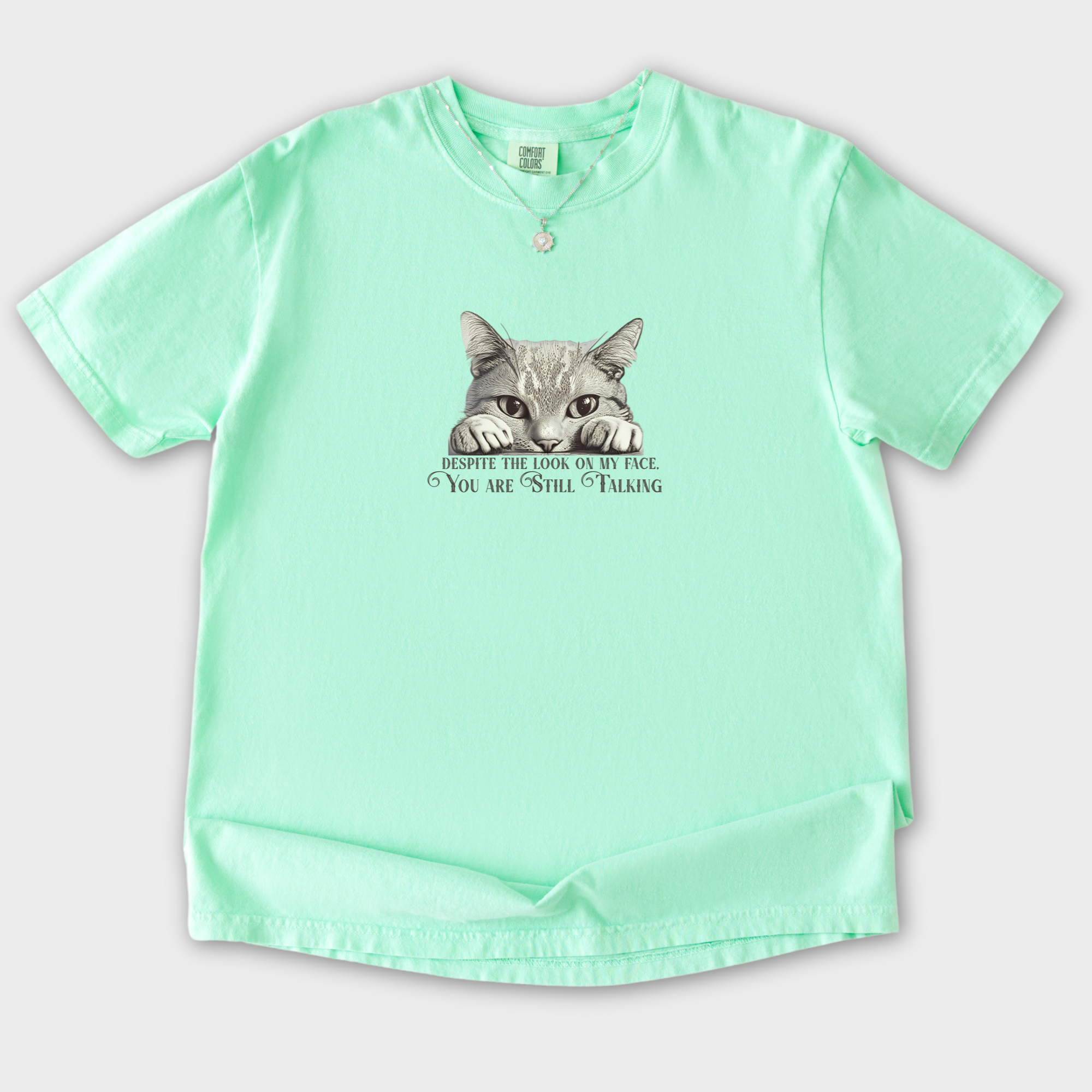 Vintage Still Talking Cat Line Art Comfort Colors T-Shirt in Island Reef