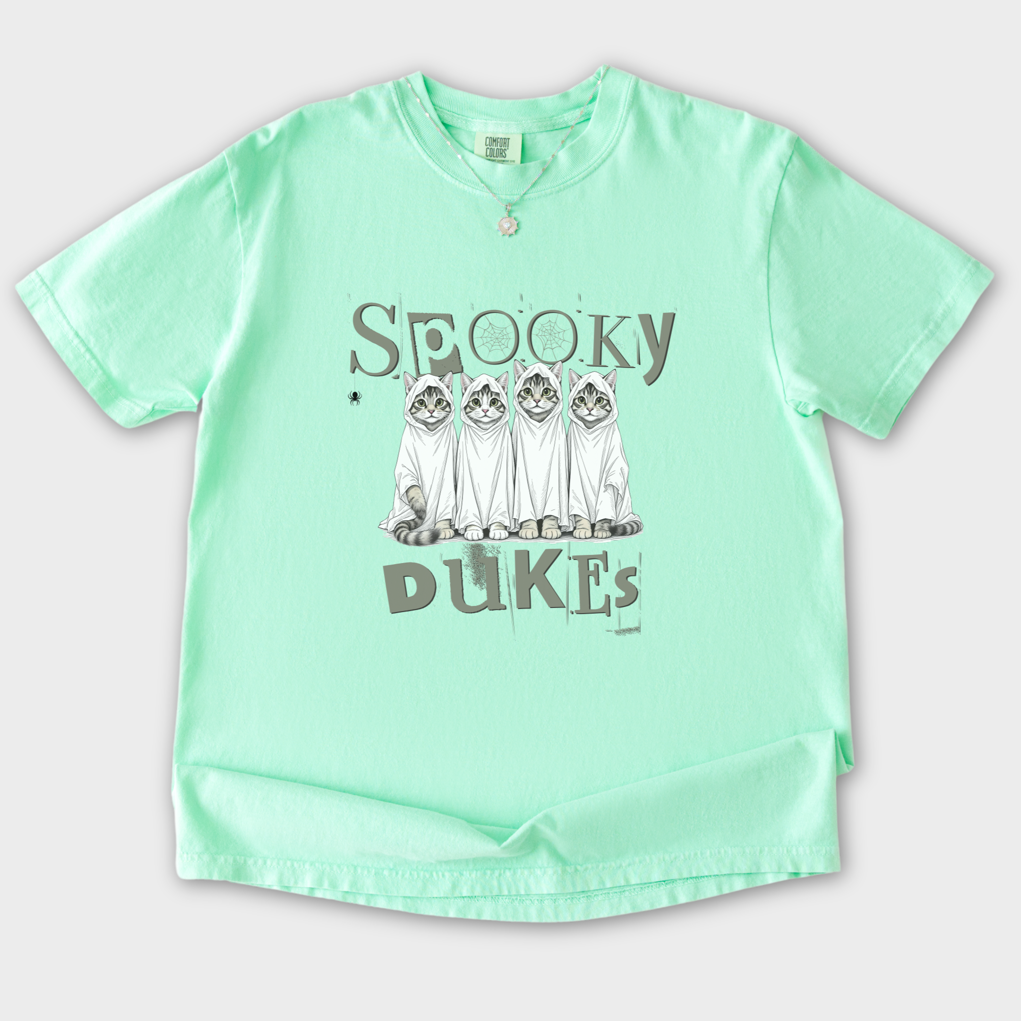 Vintage Spooky Dukes Trick-or-Treaters Cat Graphic Comfort Colors T-Shirt in Island Reef-T-Shirt-Island Reef-S-Fetch N Found
