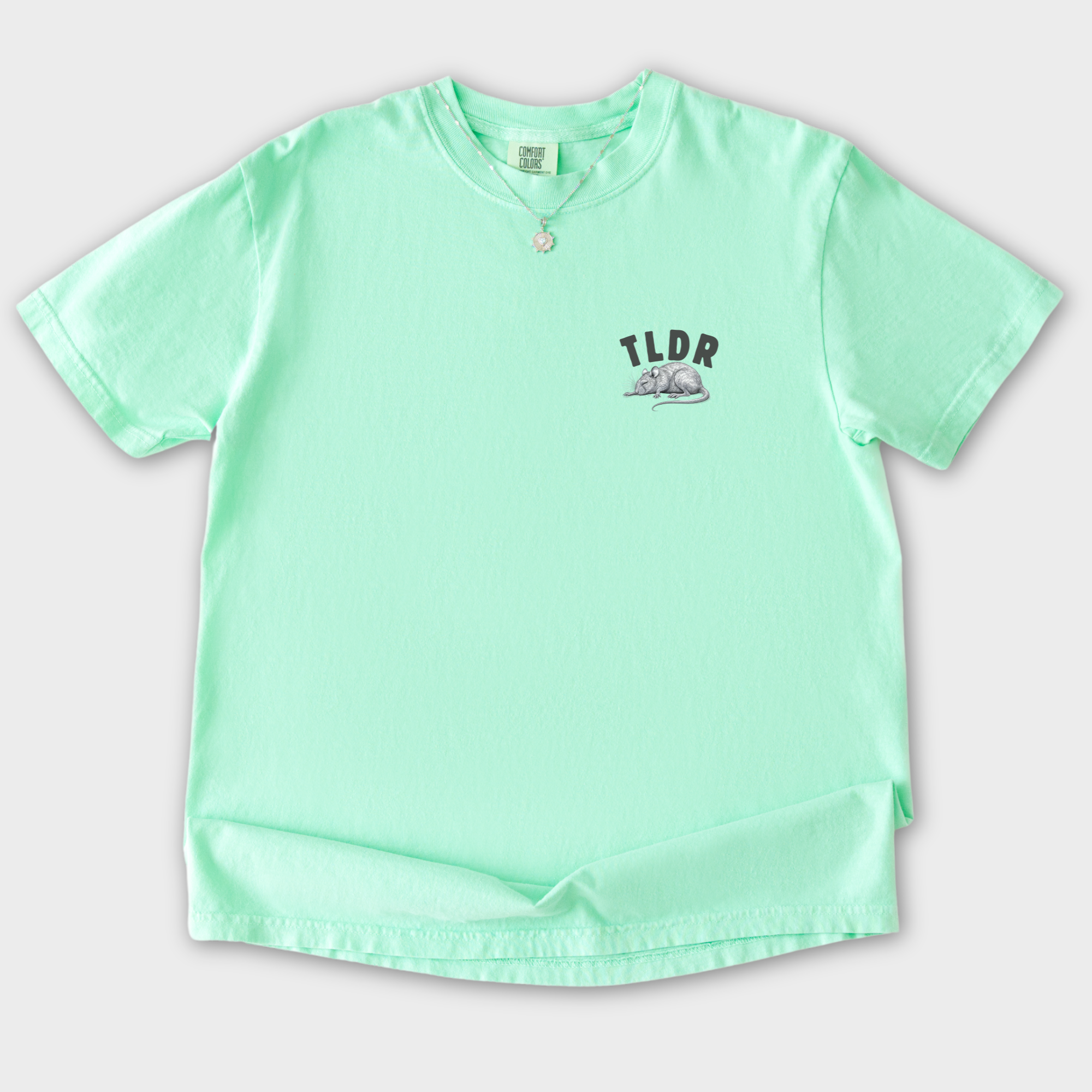 Line Art Too Long Didnt Read TLDR Cat plus Mouse Cat Graphic Comfort Colors T-Shirt in Island Reef-T-Shirt-Island Reef-S-Fetch N Found