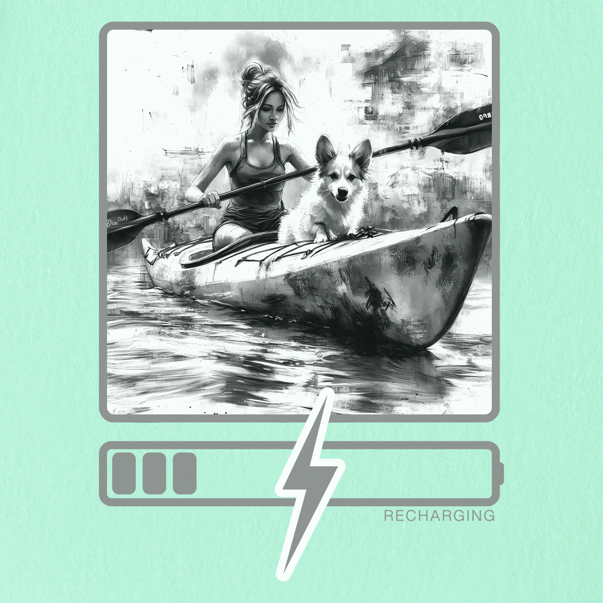 Vintage Recharging Dog Graphic Comfort Colors T-Shirt in Island Reef
