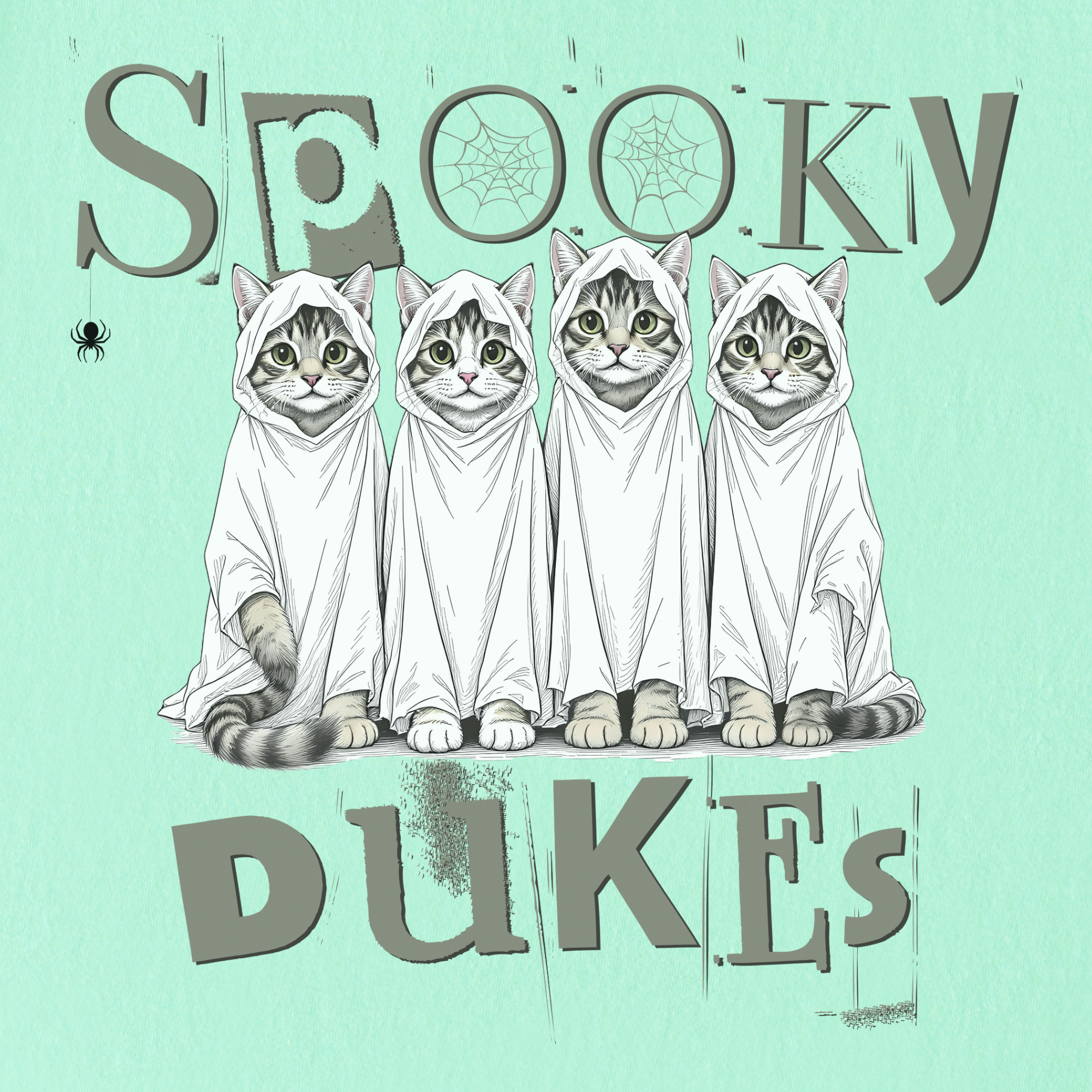 Vintage Spooky Dukes Trick-or-Treaters Cat Graphic Comfort Colors T-Shirt in Island Reef-T-Shirt-Fetch N Found