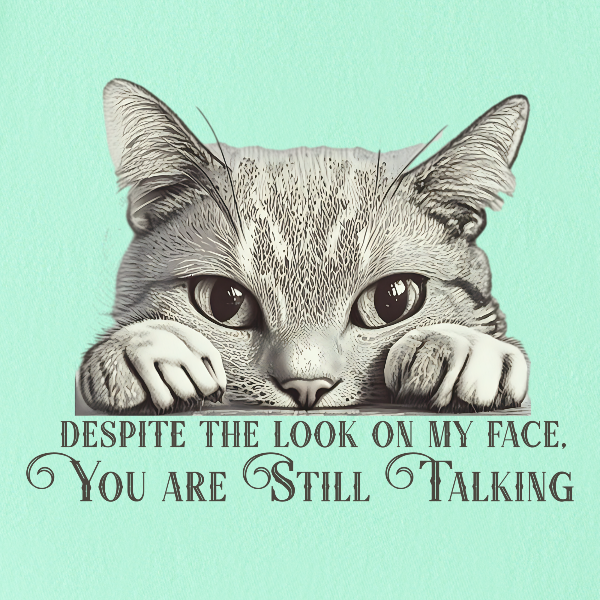 Vintage Still Talking Cat Line Art Comfort Colors T-Shirt in Island Reef