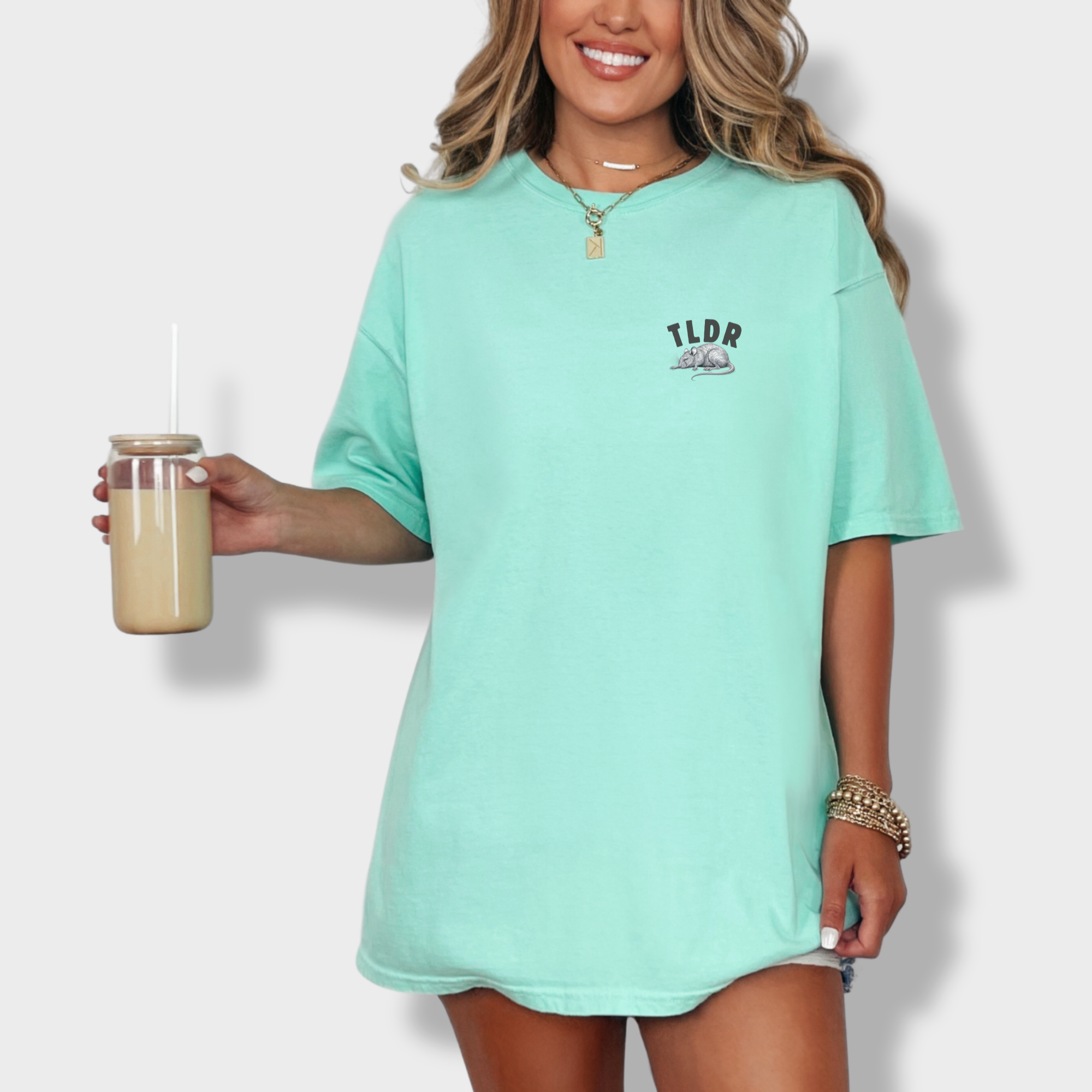 Line Art Too Long Didnt Read TLDR Cat plus Mouse Cat Graphic Comfort Colors T-Shirt in Island Reef-T-Shirt-Fetch N Found